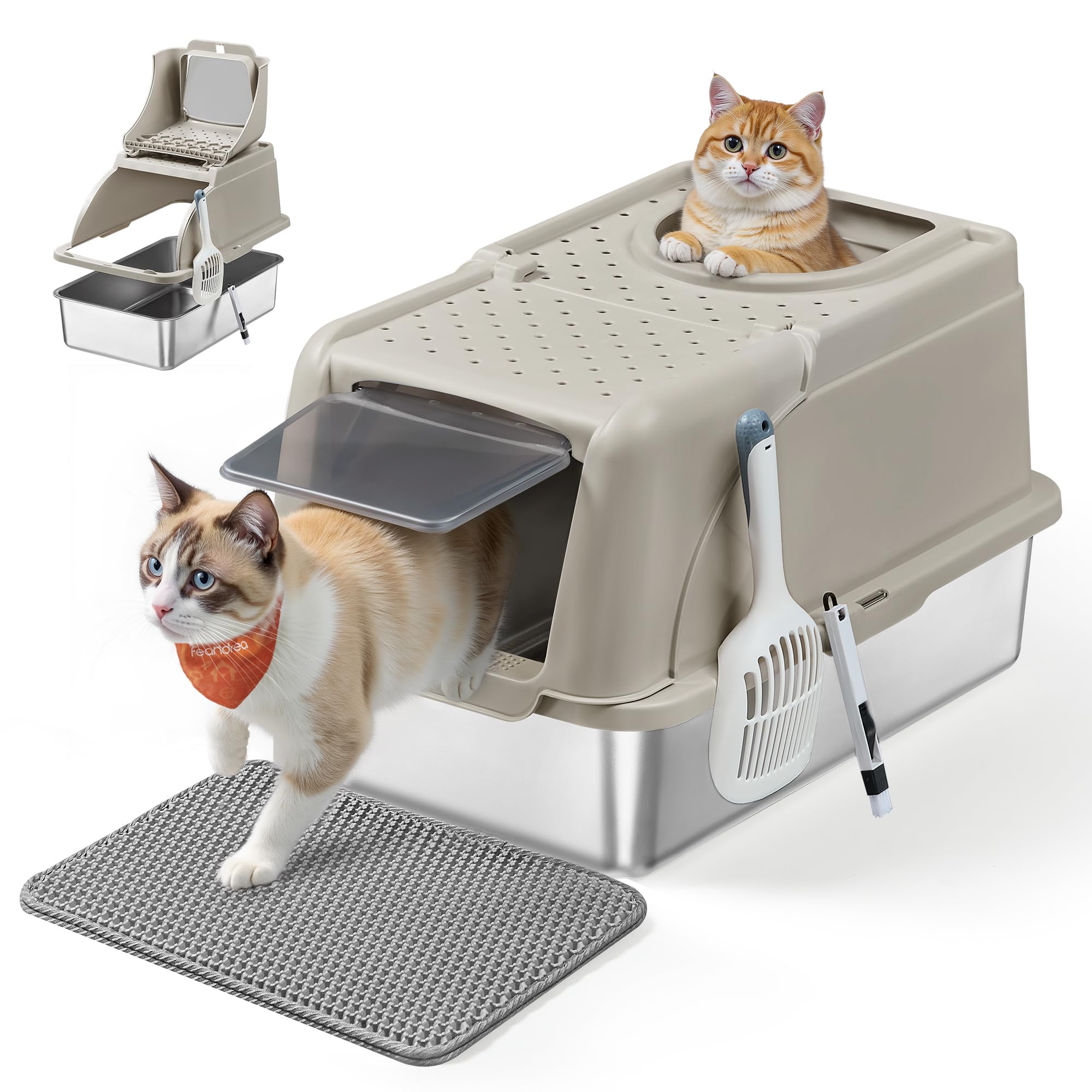 Feandrea lettiera per gatti XL in acciaio inox con coperchio ribaltabile: prezzo scontato del 30% su Amazon