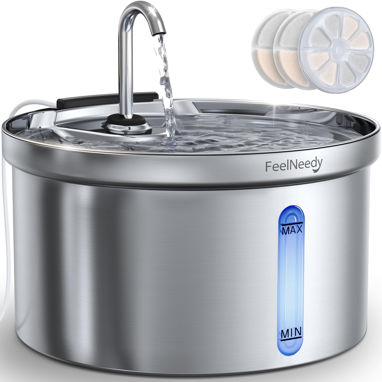 FEELNEEDY fontanella acciaio 3,5L per gatti in super sconto Amazon: idratazione e silenziosità con il 30% off