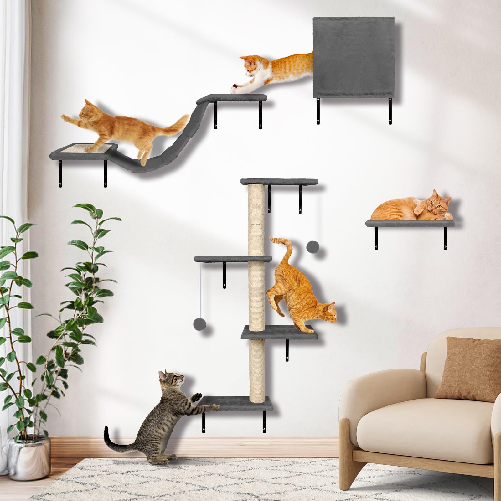 Myiosus parete da arrampicata per gatti, set 10 pezzi con ponte e tiragraffi: sconto esclusivo Amazon quasi 30%