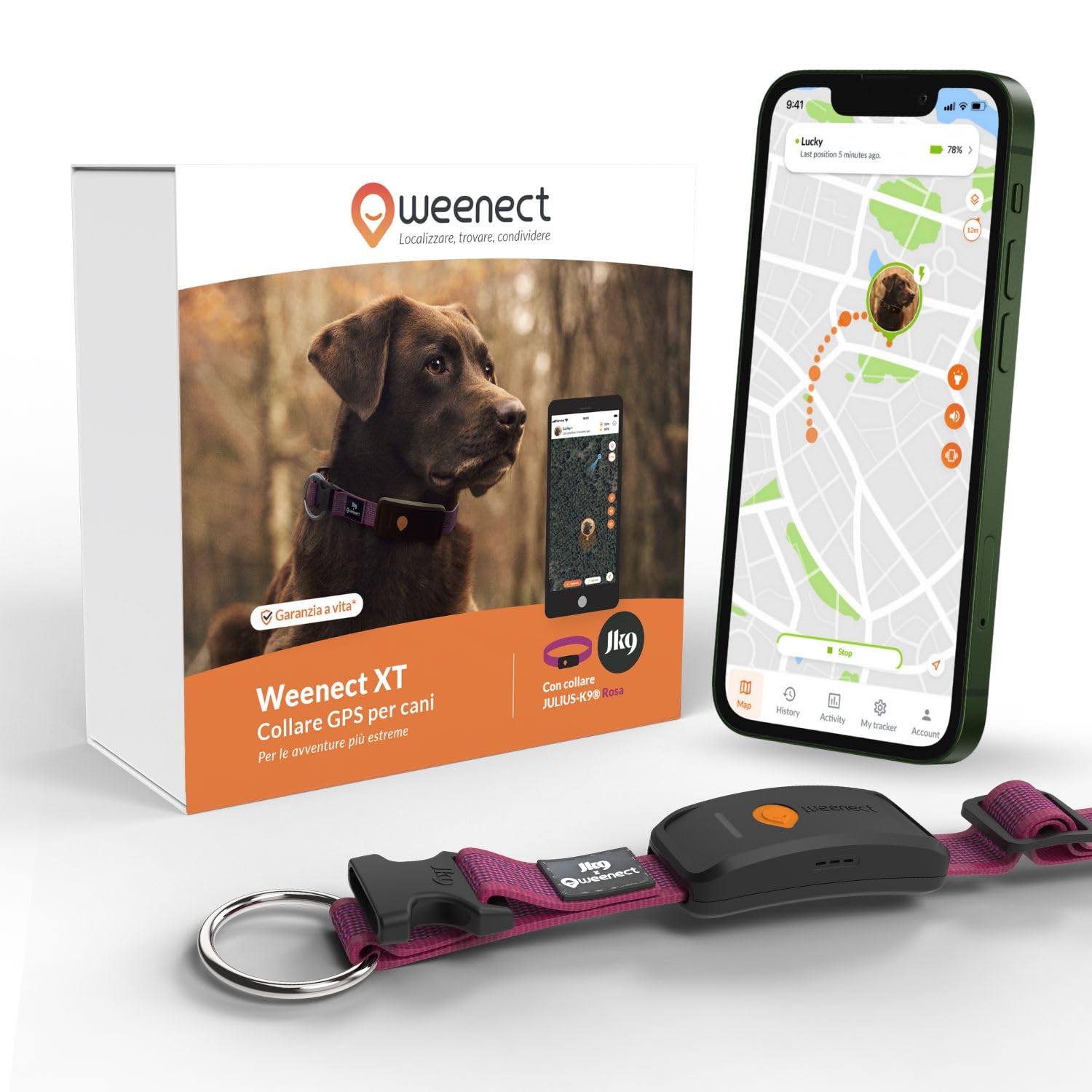 Weenect Dog XT collare GPS rosa per cani Julius-K9: 30% di sconto Amazon e sicurezza a vita