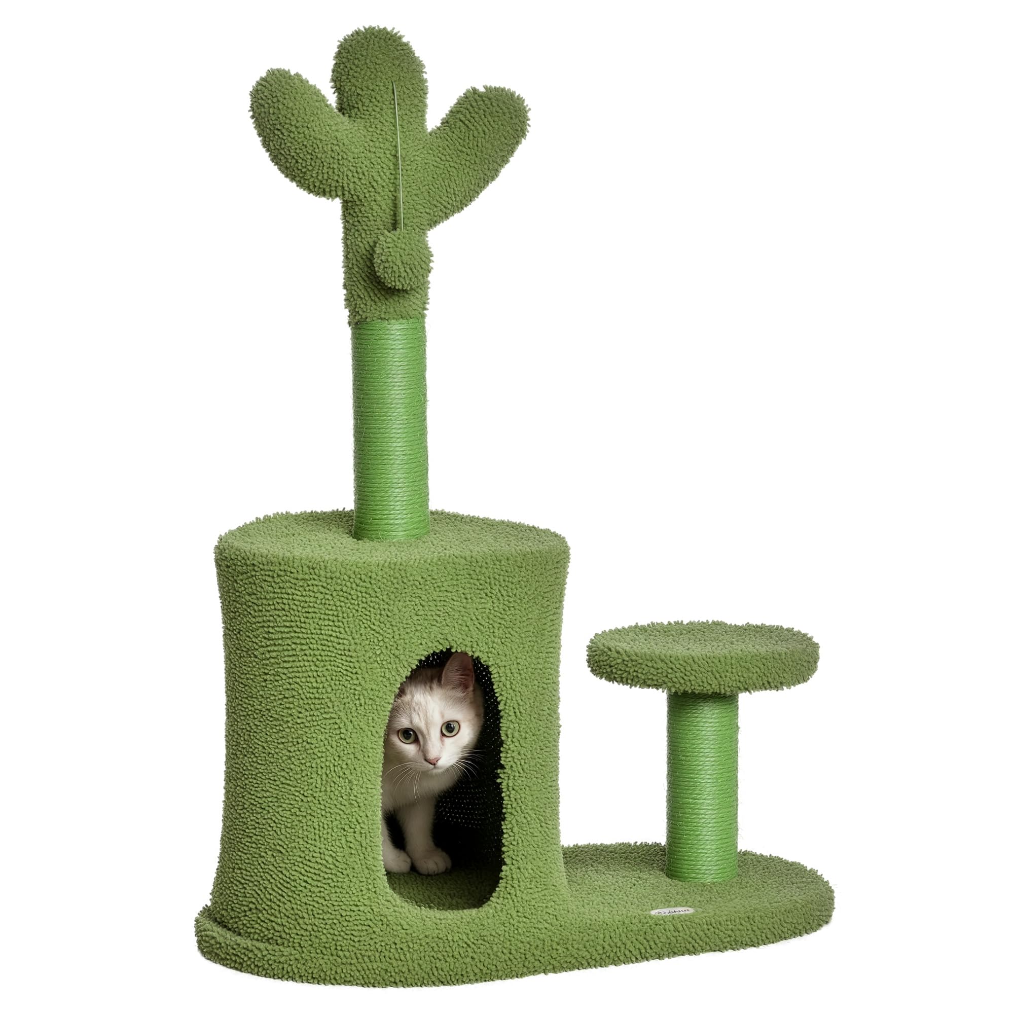 PawHut albero per gatti a forma di cactus con lettino e cuccia in super sconto Amazon: -51% per un parco giochi verde in casa