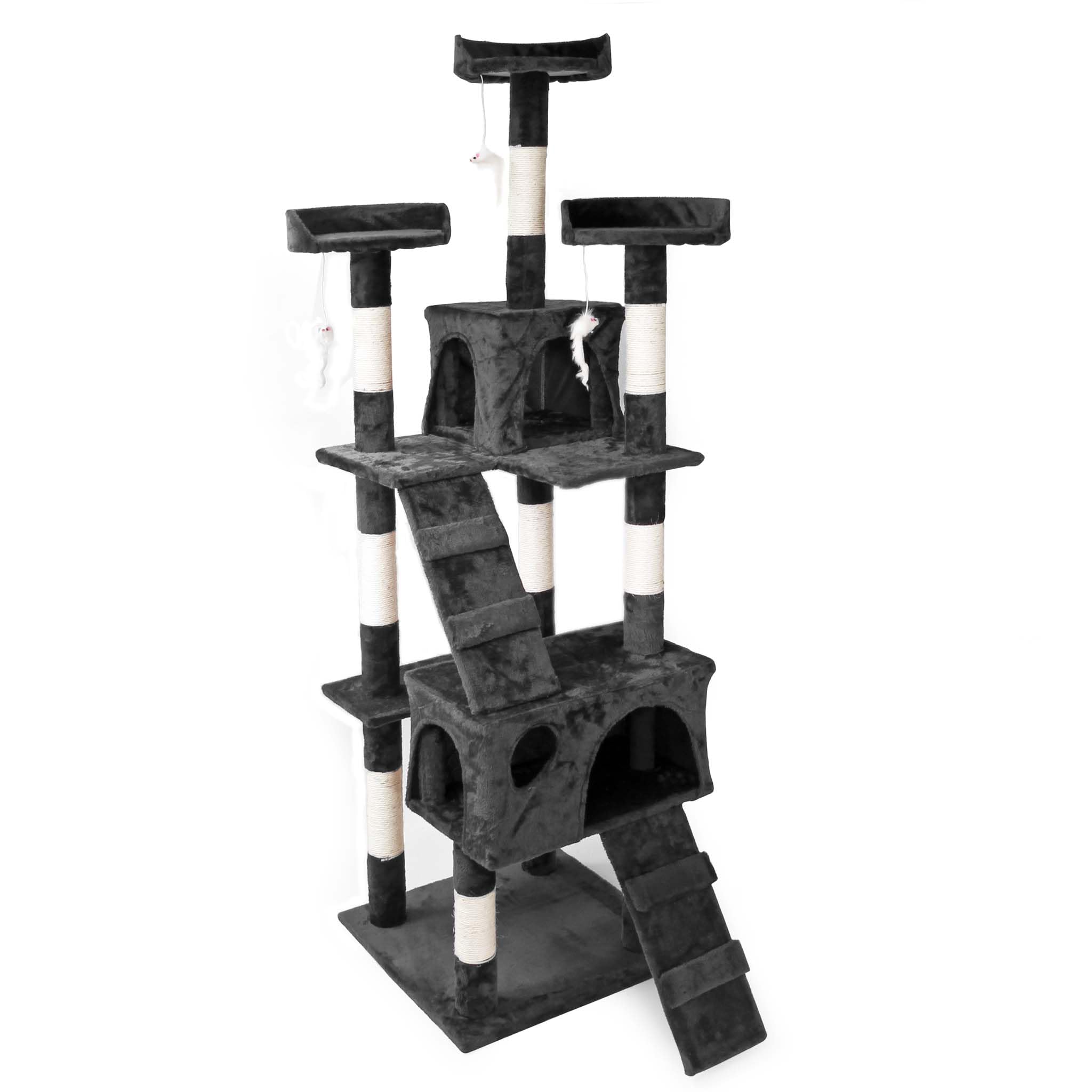 Albero tiragraffi nero 170 cm: gioco su più livelli per gatti attivi