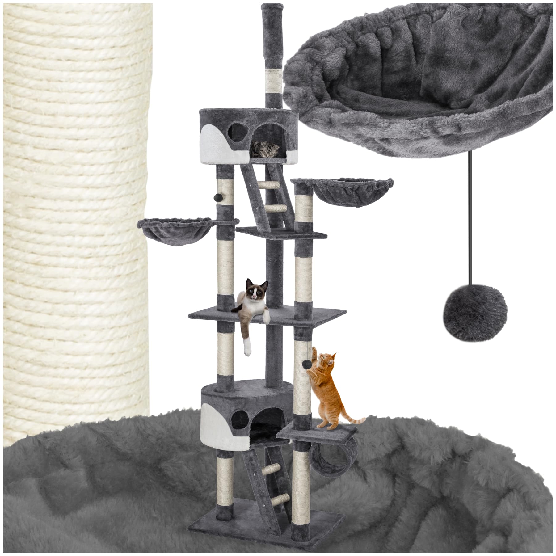 tectake tiragraffi con due casette e tre piattaforme: soluzione perfetta per l’attività e il riposo dei gatti