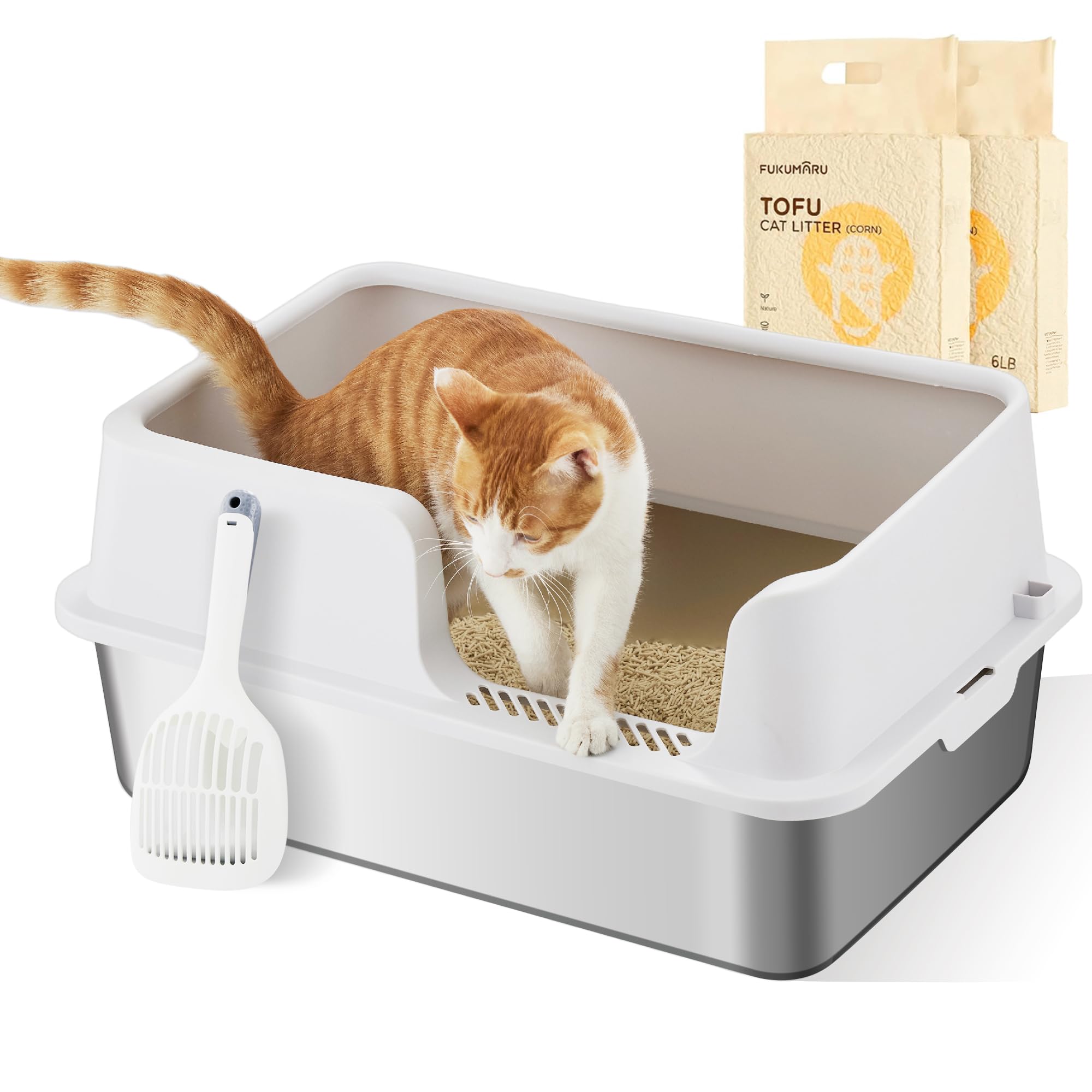 FUKUMARU lettiera gatto in acciaio inox: facilità di pulizia per la massima igiene