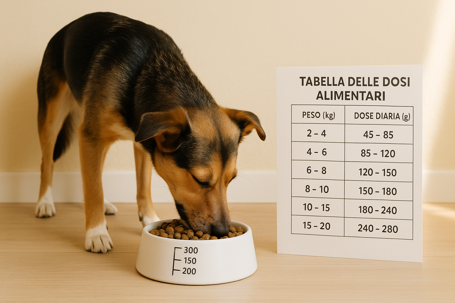 Tabella dosi cibo cane: come calcolare le porzioni giornaliere per peso, età e attività