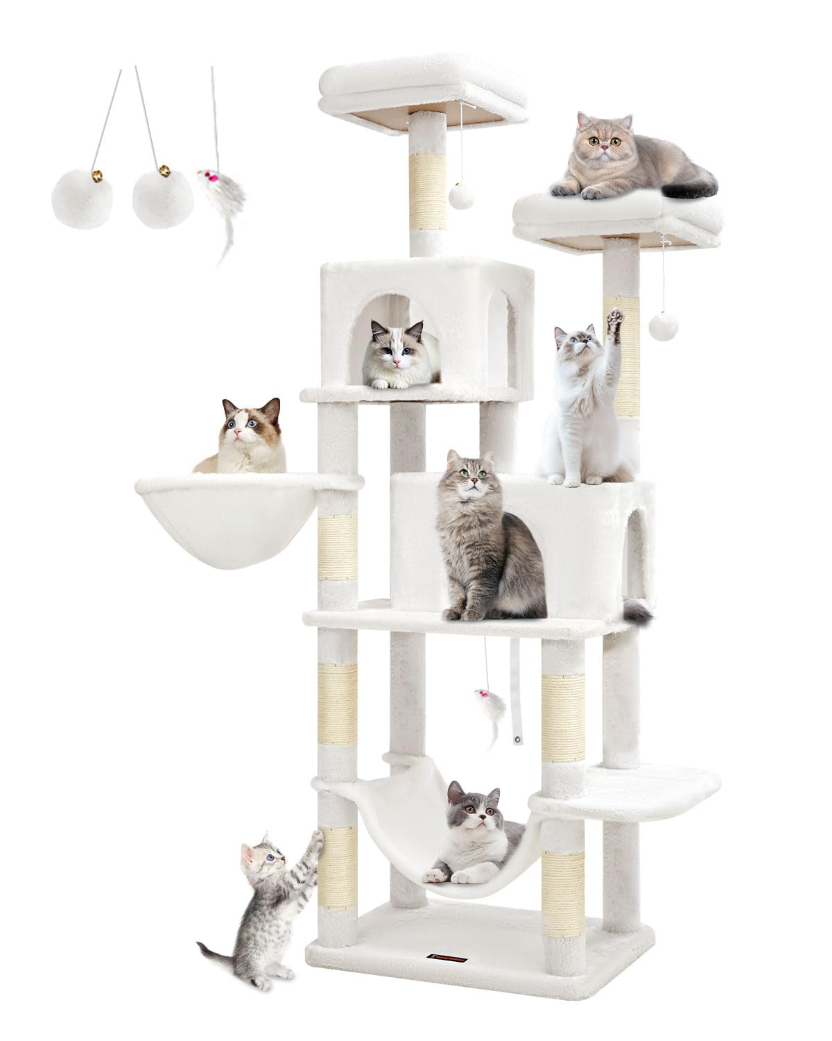 Taoqimiao tiragraffi per gatti 170cm: torre XXL stabile, amaca e piattaforme per felini dinamici