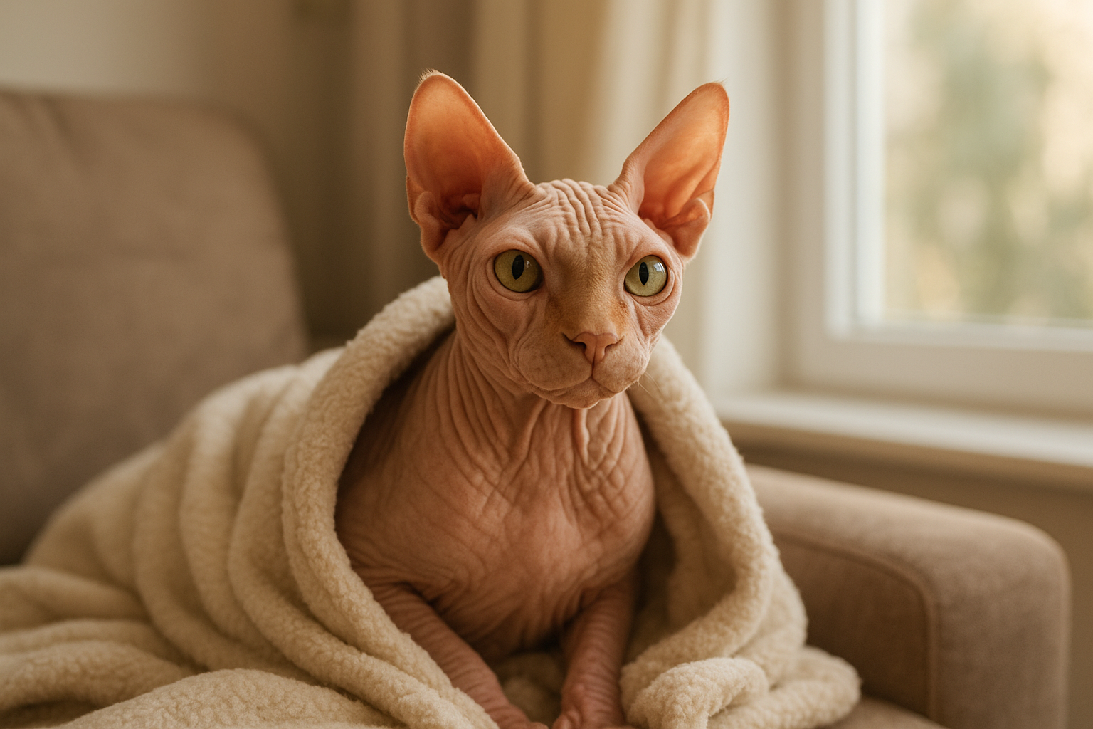 Gatto senza pelo (sphynx e altre razze nude): cura della pelle, temperatura e vita in appartamento