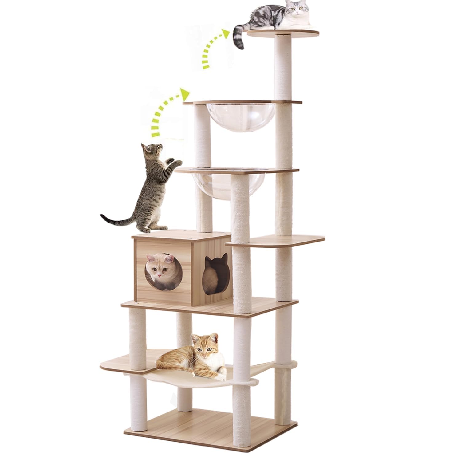 Mekidulu tiragraffi per gatti 193 cm: albero gigante con 16 colonne e doppia cabina