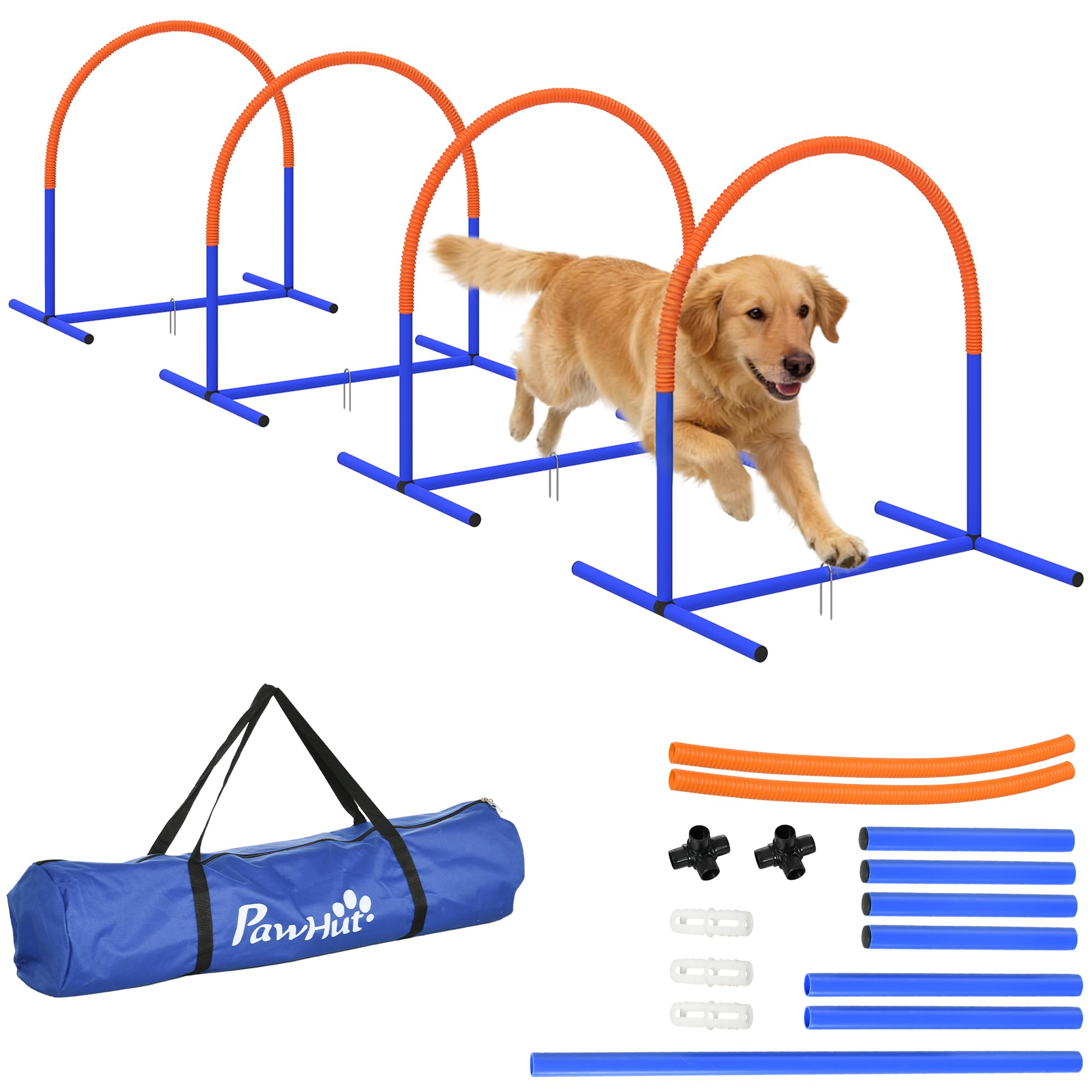 PawHut set agility dog con 4 archi componibili: allenamento divertente per cani di ogni taglia