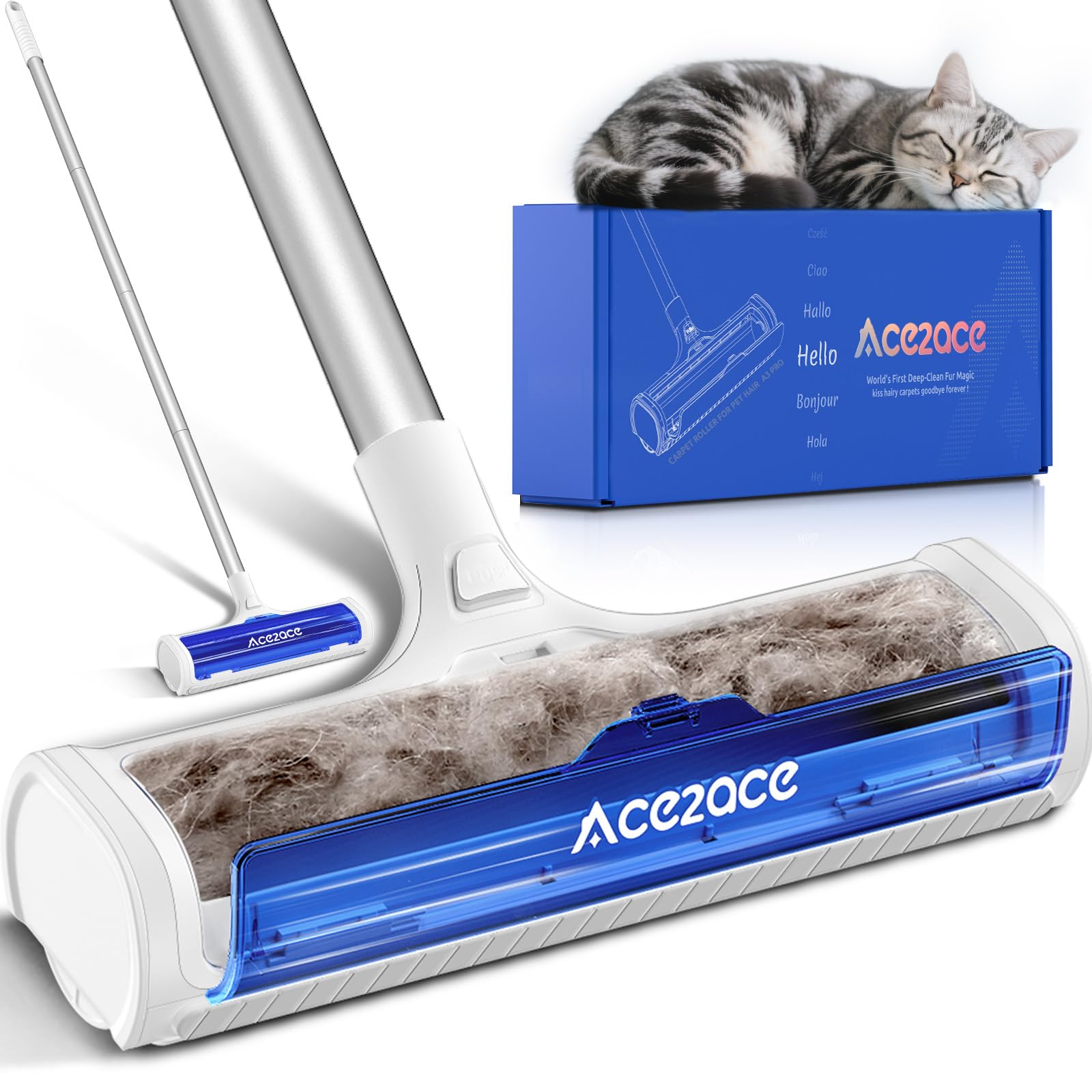 ACE2ACE A3 PRO spazzola raccoglipeli con manico lungo: tappeti e divani senza peli di cane e gatto