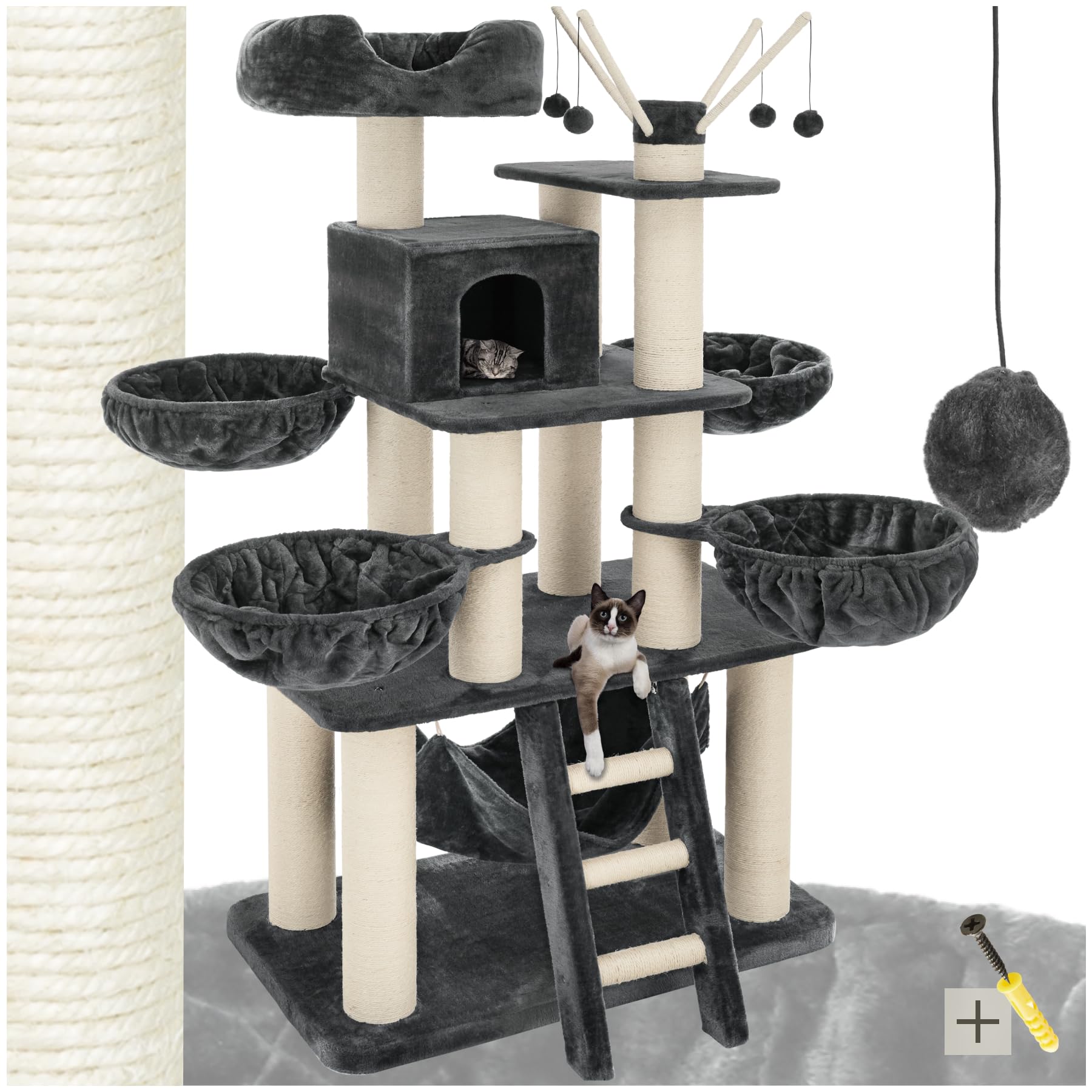 tectake albero tiragraffi grigio/bianco: palestra compatta per gatti curiosi a prezzo interessante