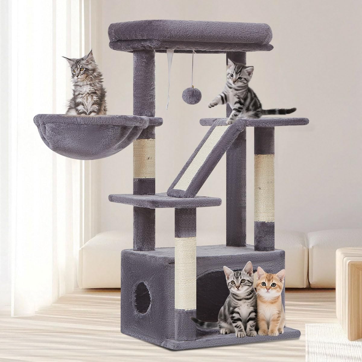 Taoqimiao tiragraffi 98 cm per gatti: torre compatta con cuccia e cestino per il relax quotidiano