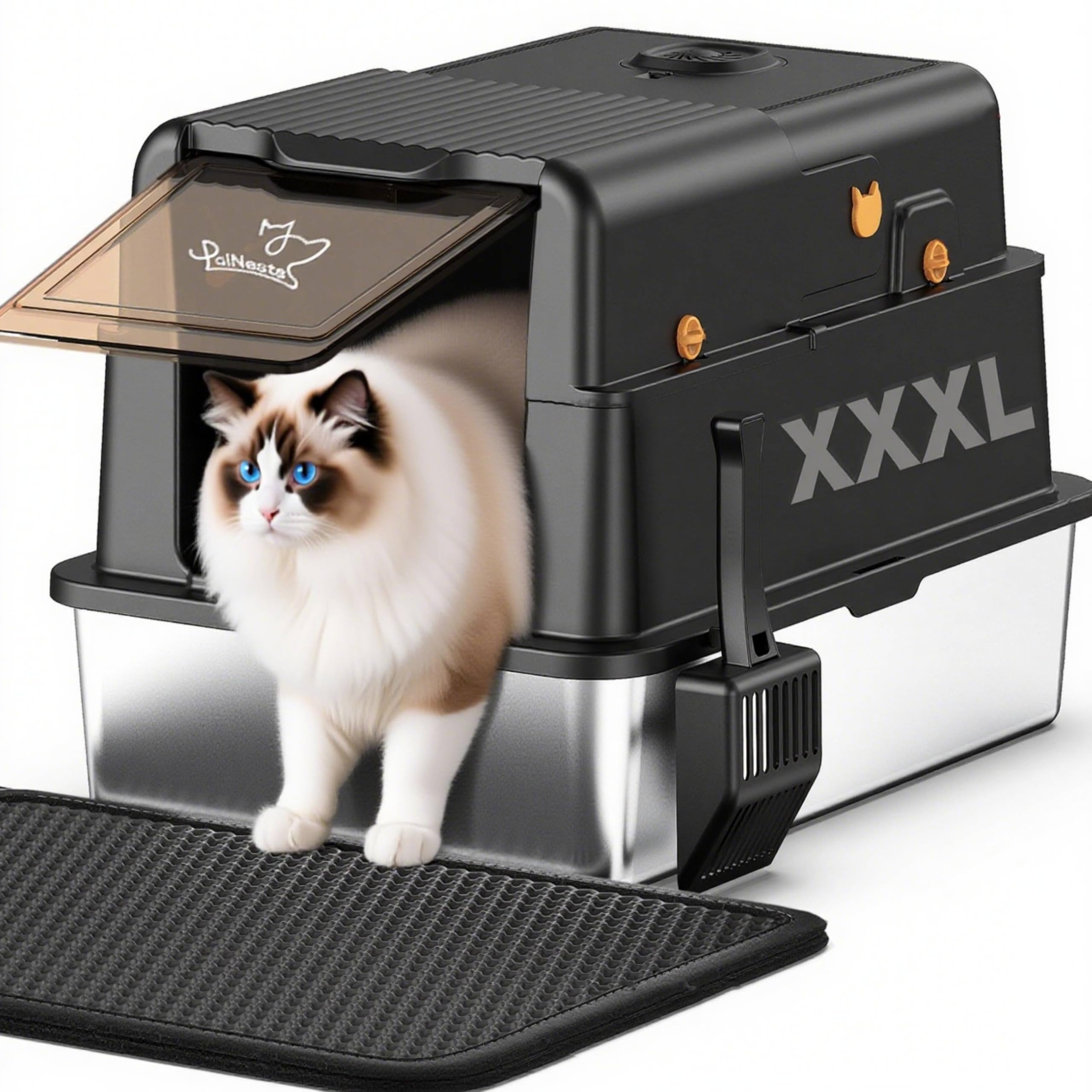 PalNests lettiera in acciaio XXXL con coperchio ribaltabile: soluzione extra capiente per più gatti