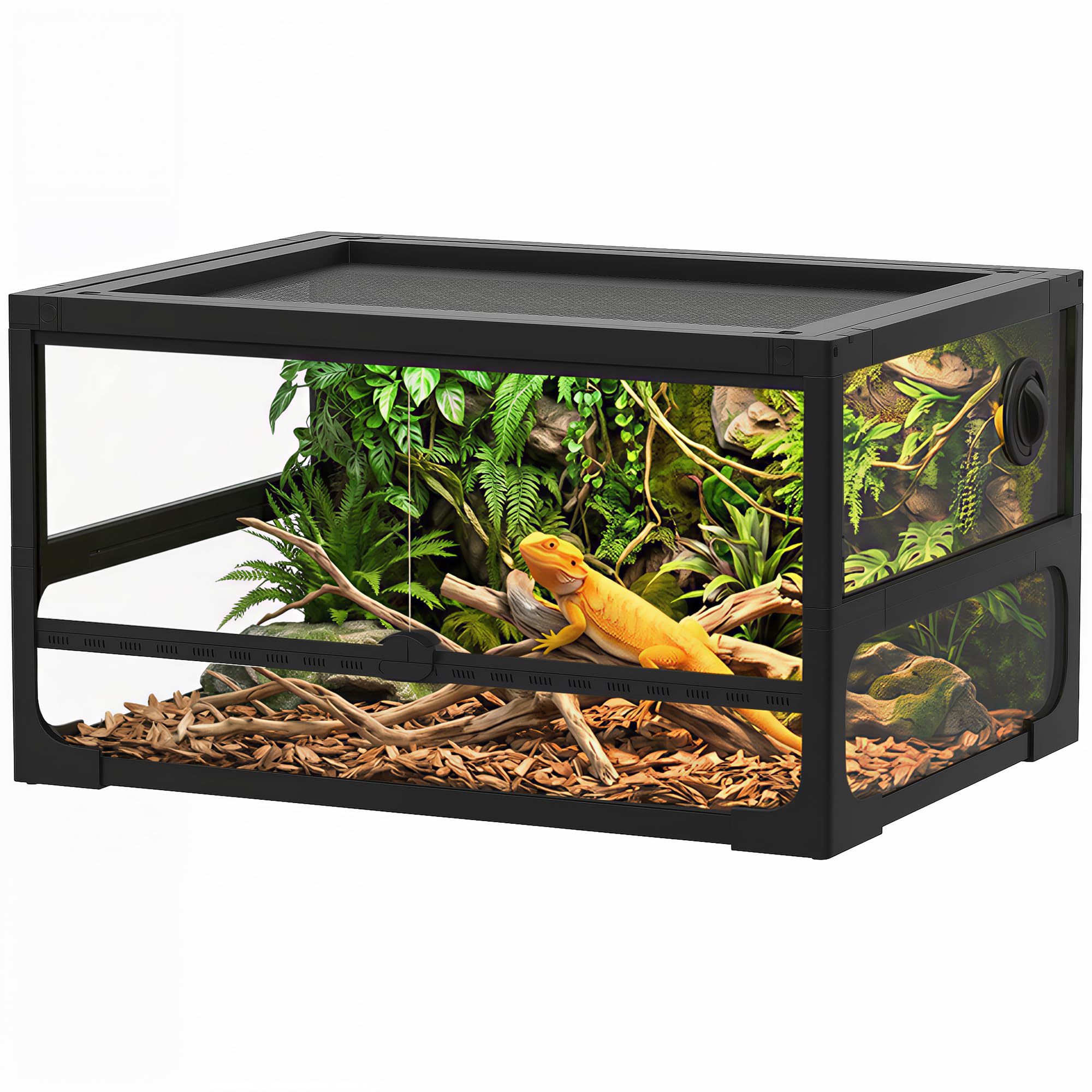 PawHut terrario pieghevole in vetro 60x45x32 cm: habitat modulare per gechi, piccoli serpenti e aracnidi