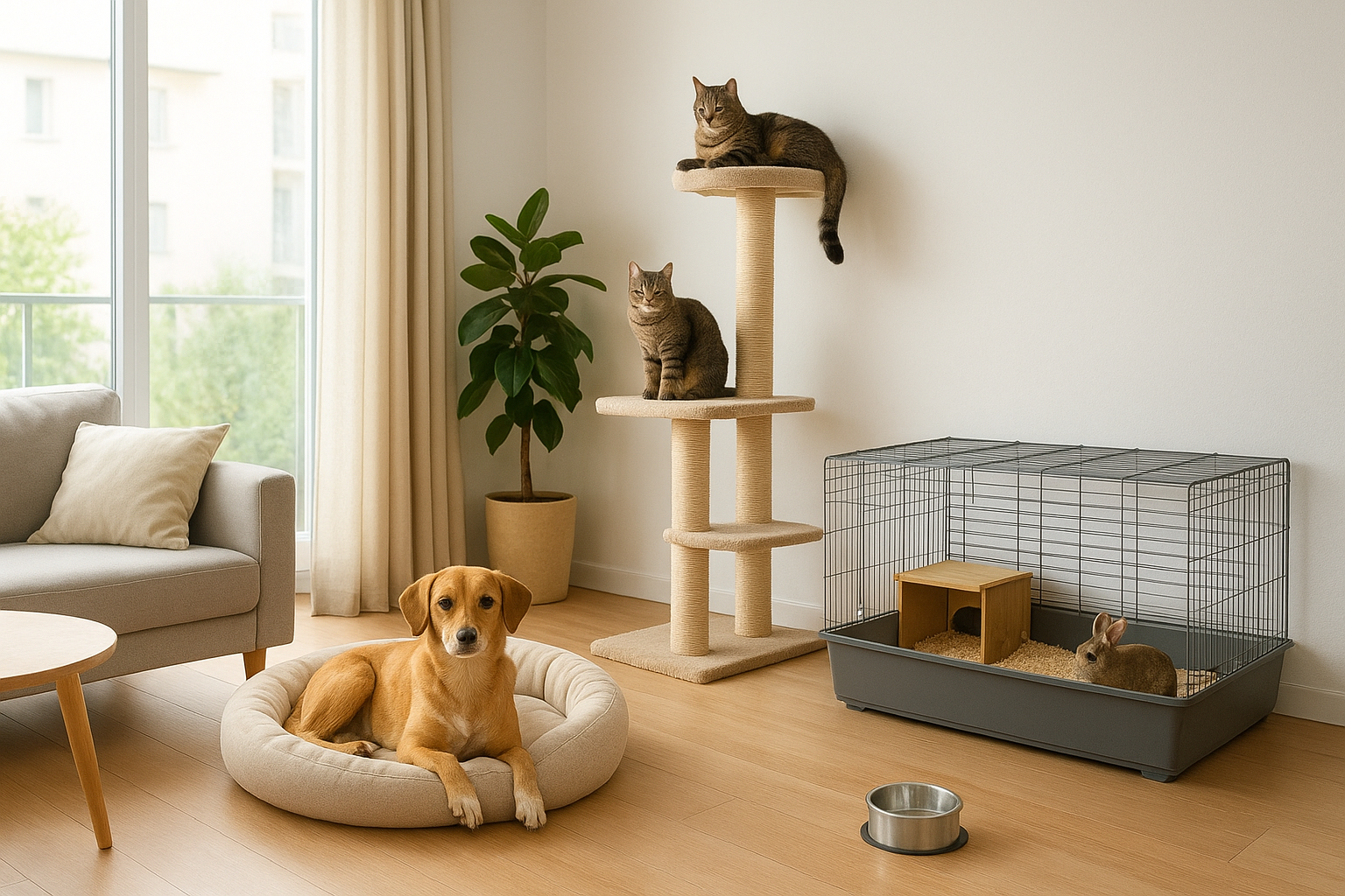 Vivere con più animali in appartamento: organizzazione di spazi, routine e budget