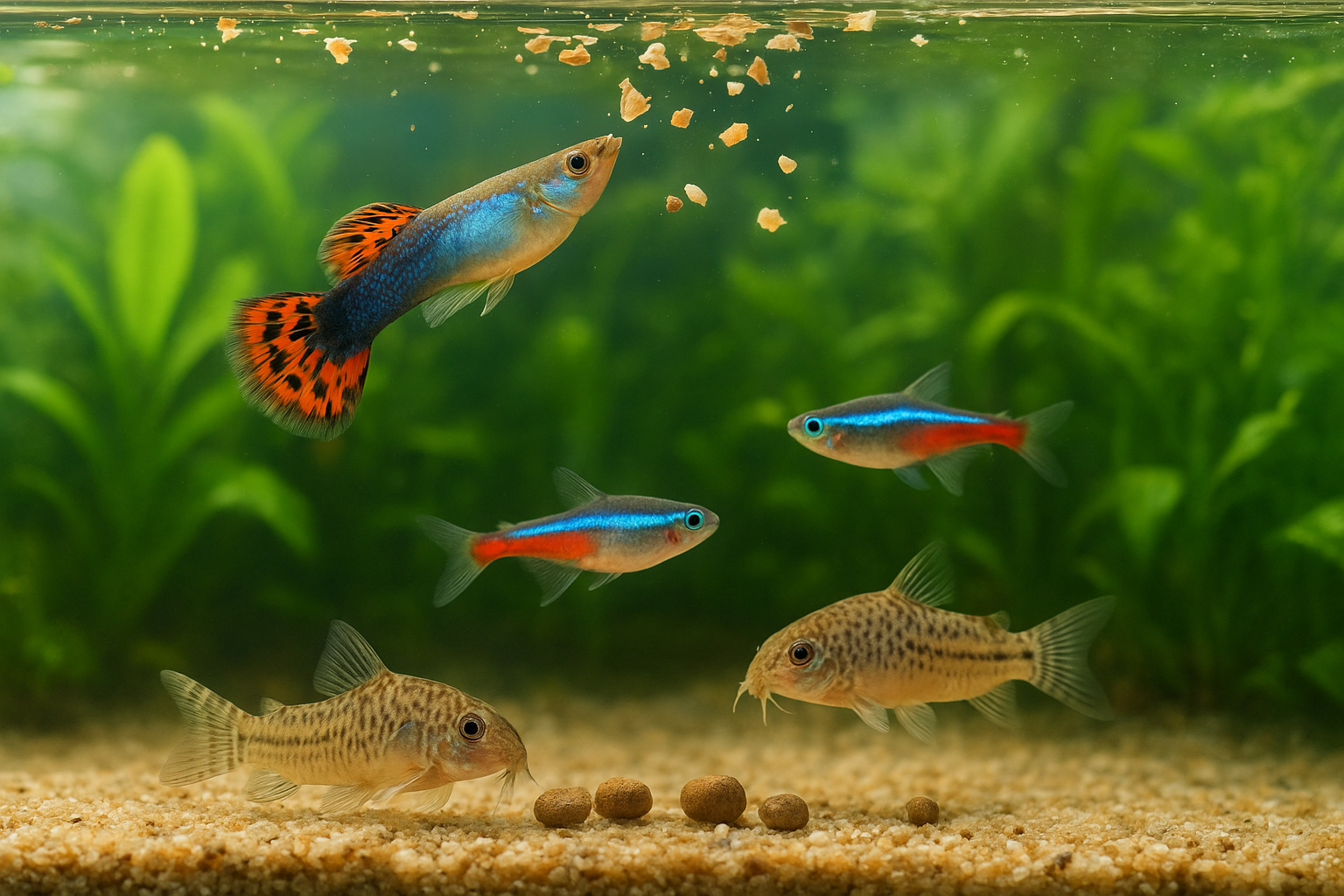 Cosa mangiano davvero i pesci d’acquario: mangimi secchi, surgelati e freschi spiegati ai principianti