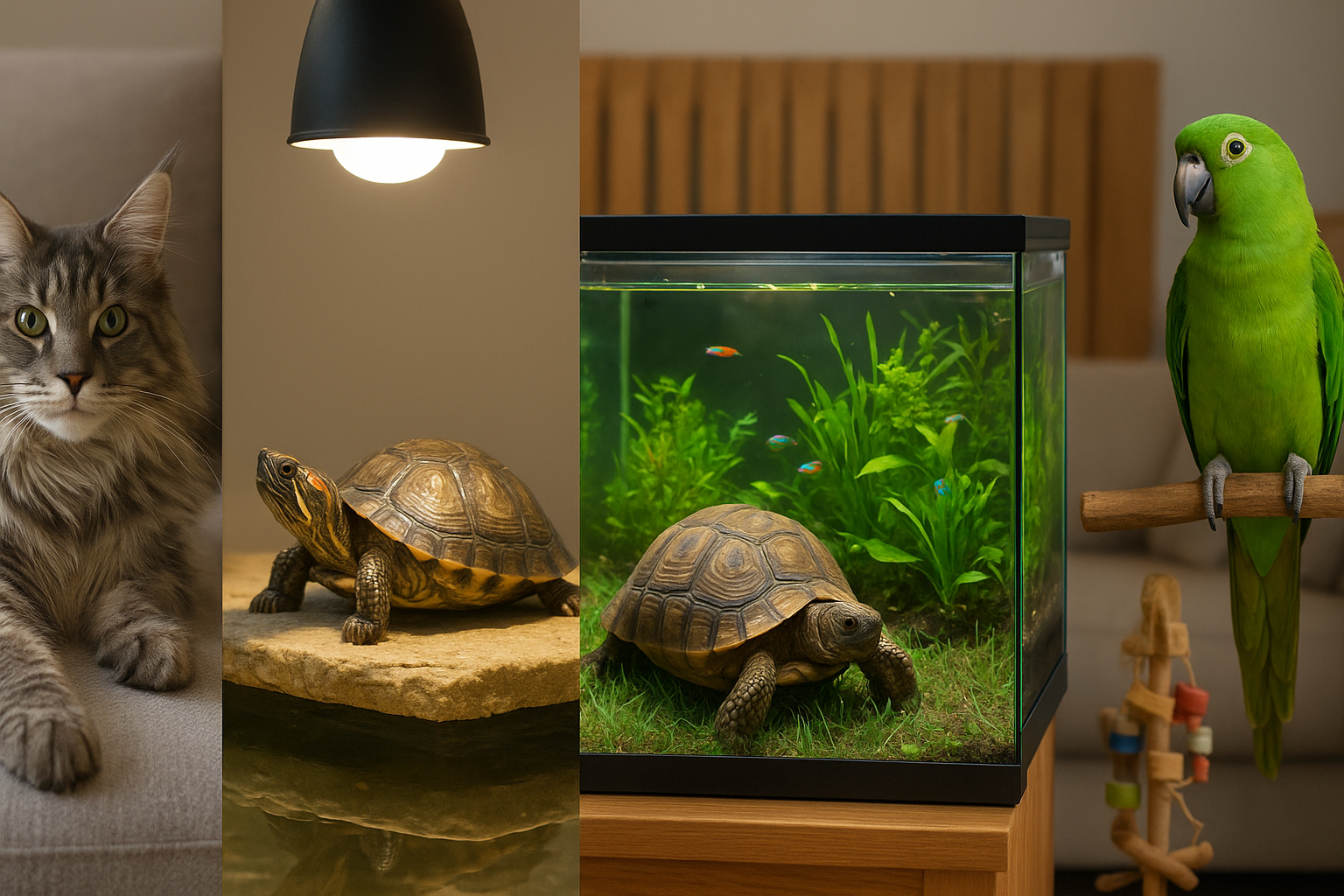 Maine coon, tartarughe, pesci e pappagalli: guida rapida ad altri animali domestici