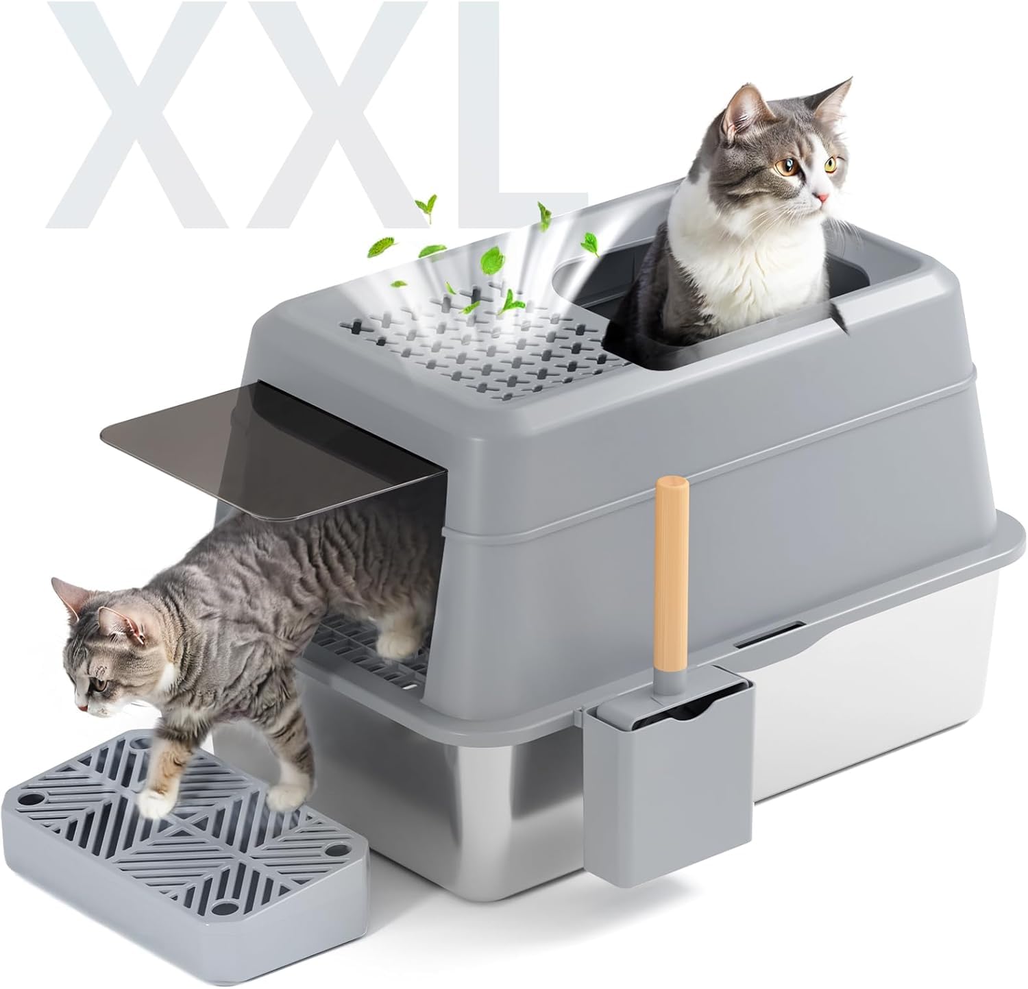 FRETONBA lettiera in acciaio inox 26L per gatti: igiene, bordi alti e pulizia veloce