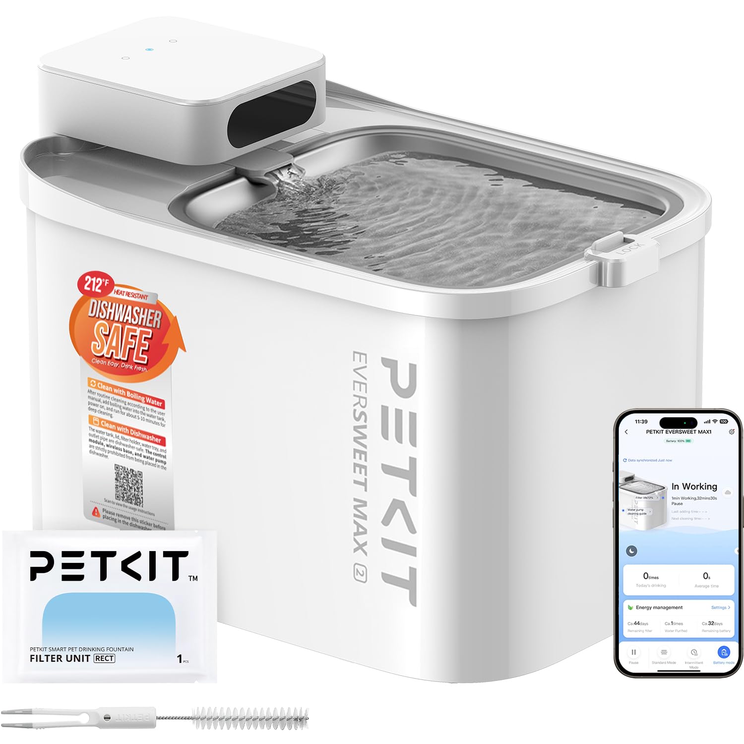PETKIT EVERSWEET MAX 2, fontanella smart senza fili per gatti e cani assetati ma schizzinosi