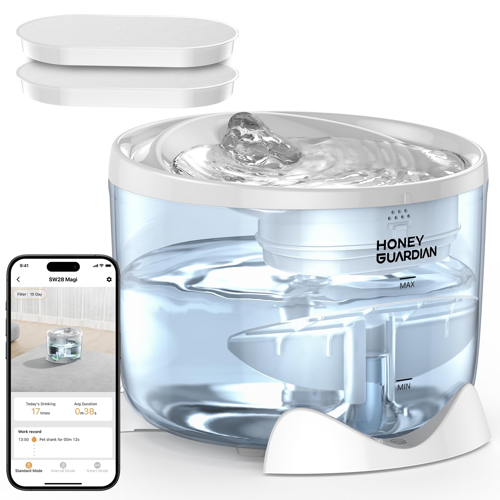 HoneyGuardian fontanella per gatti con Wi-Fi, controllo da smartphone per monitorare quanta acqua beve il tuo pet