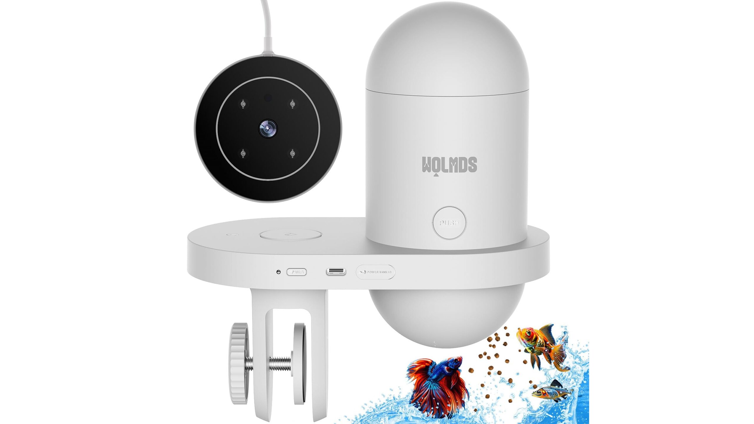 Mangiatoia automatica per acquario WOLMDS con fotocamera e Wi-Fi, il dispenser smart per chi viaggia spesso