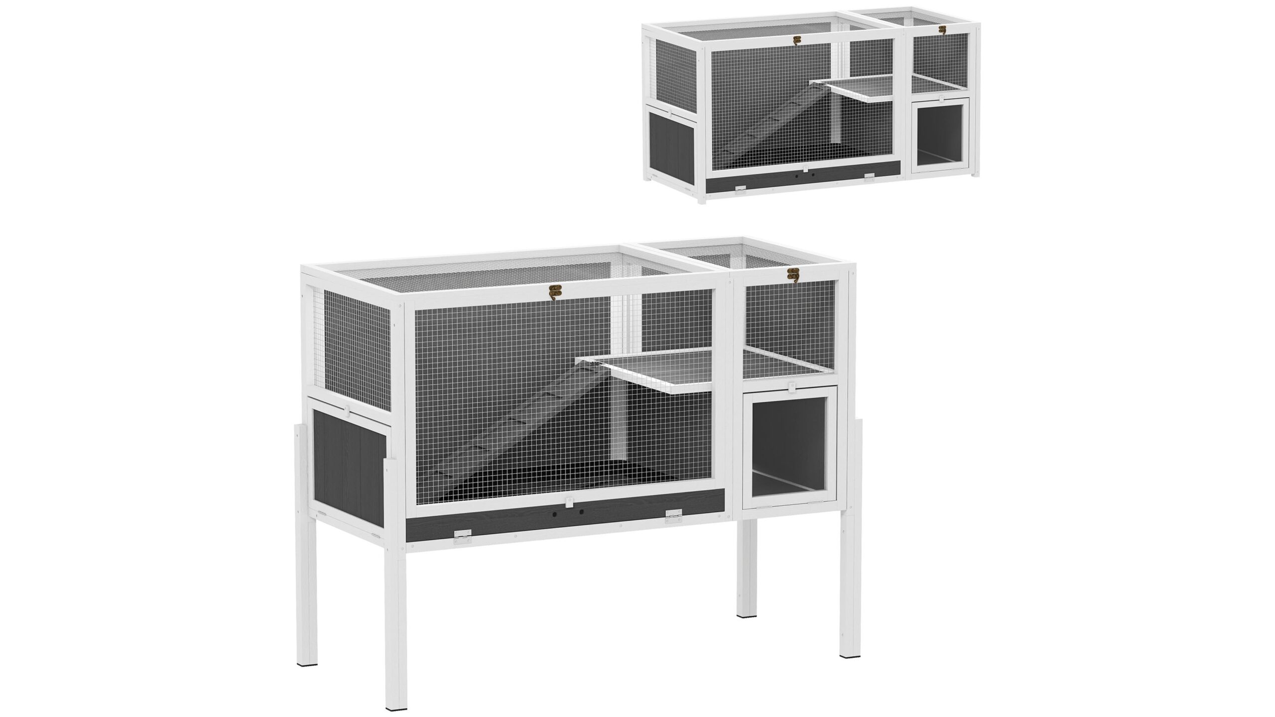 PawHut gabbia per conigli da interno convertibile, soluzione salvaspazio per conigli e piccoli roditori