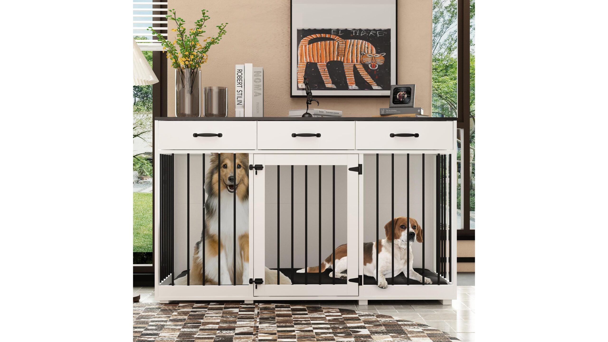 Gabbia per cani PREMTURE XXL per interni, kennel-arredo con cassetti per case moderne