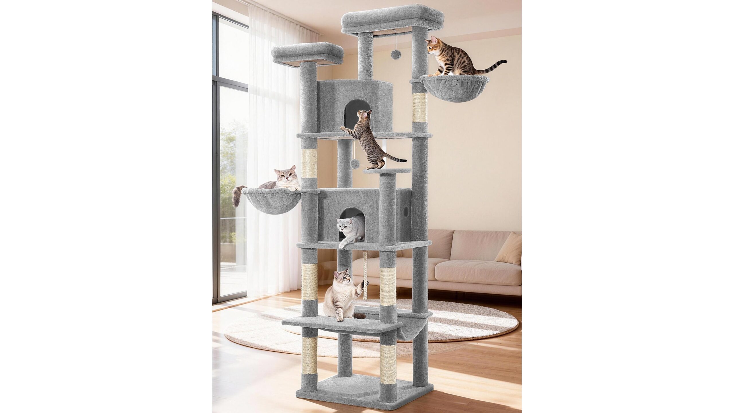 Fobyfurny albero tiragraffi gigante per gatti: palestra completa da 216 cm per case con più mici