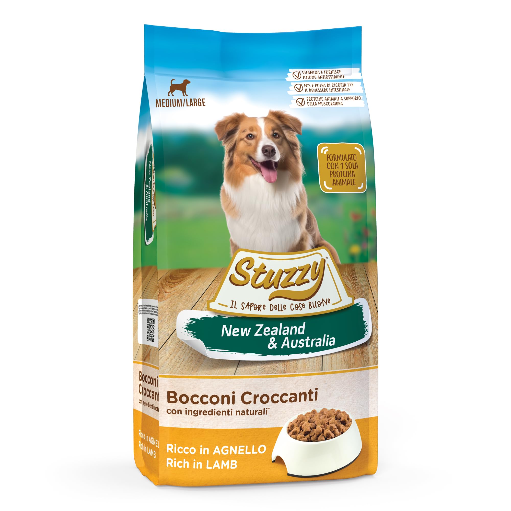 Stuzzy secco con agnello per cani adulti di taglia media e grande, monoproteico con prebiotici