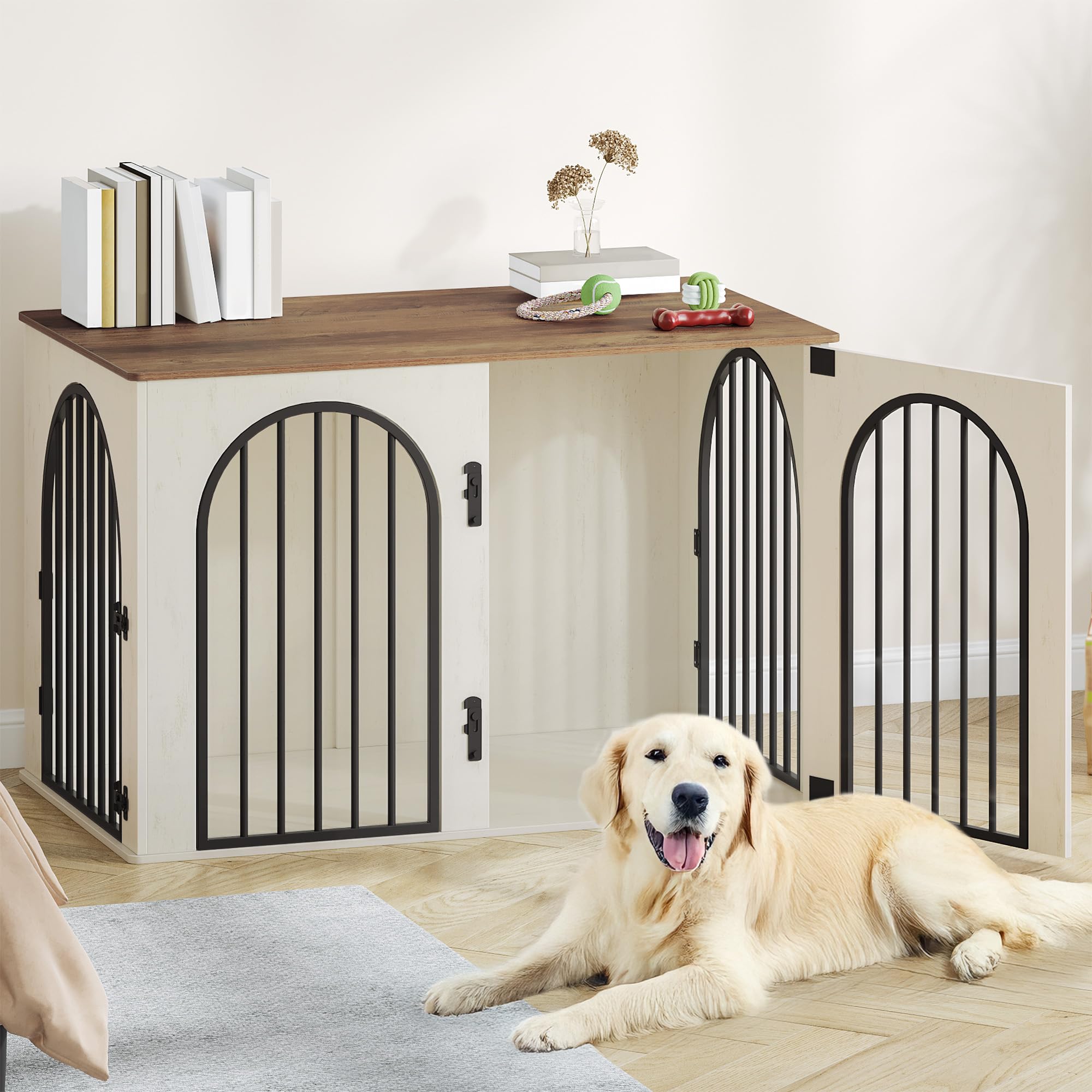Hzuaneri gabbia-cuccia moderna per cani da interno, kennel arredo con tre porte per case contemporanee