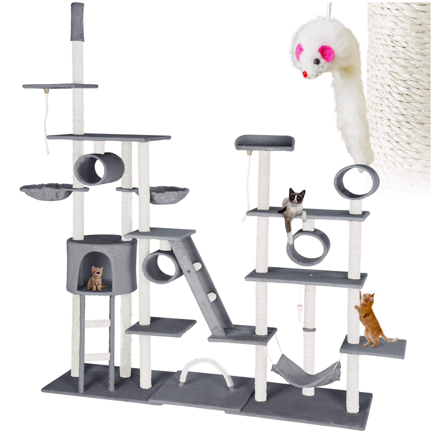 Tectake tiragraffi XXL da 261 cm per gatti, albero extra alto per case con più mici