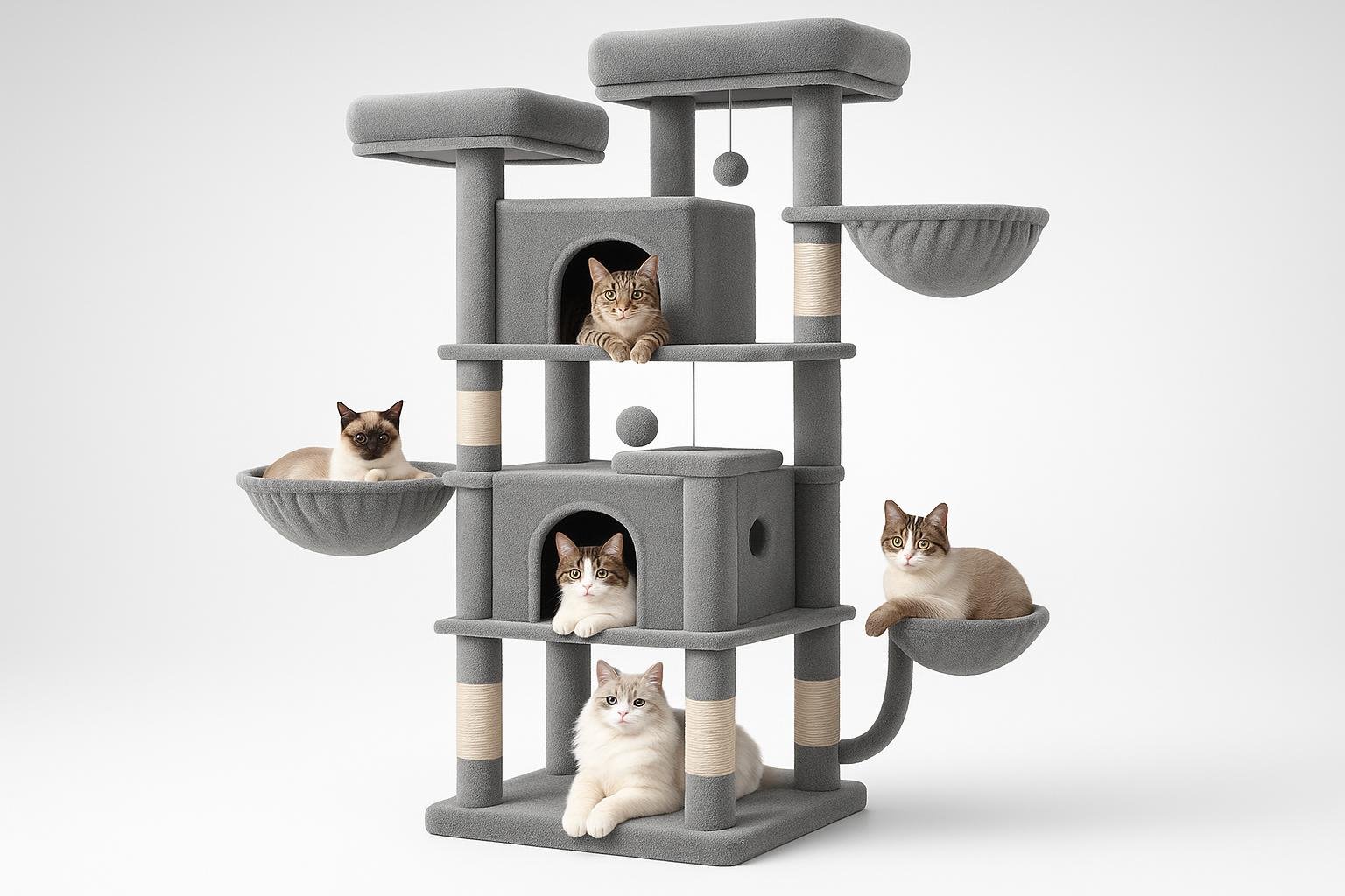 Fobyfurny albero tiragraffi da 175 cm, torre extra alta per gatti che amano arrampicare