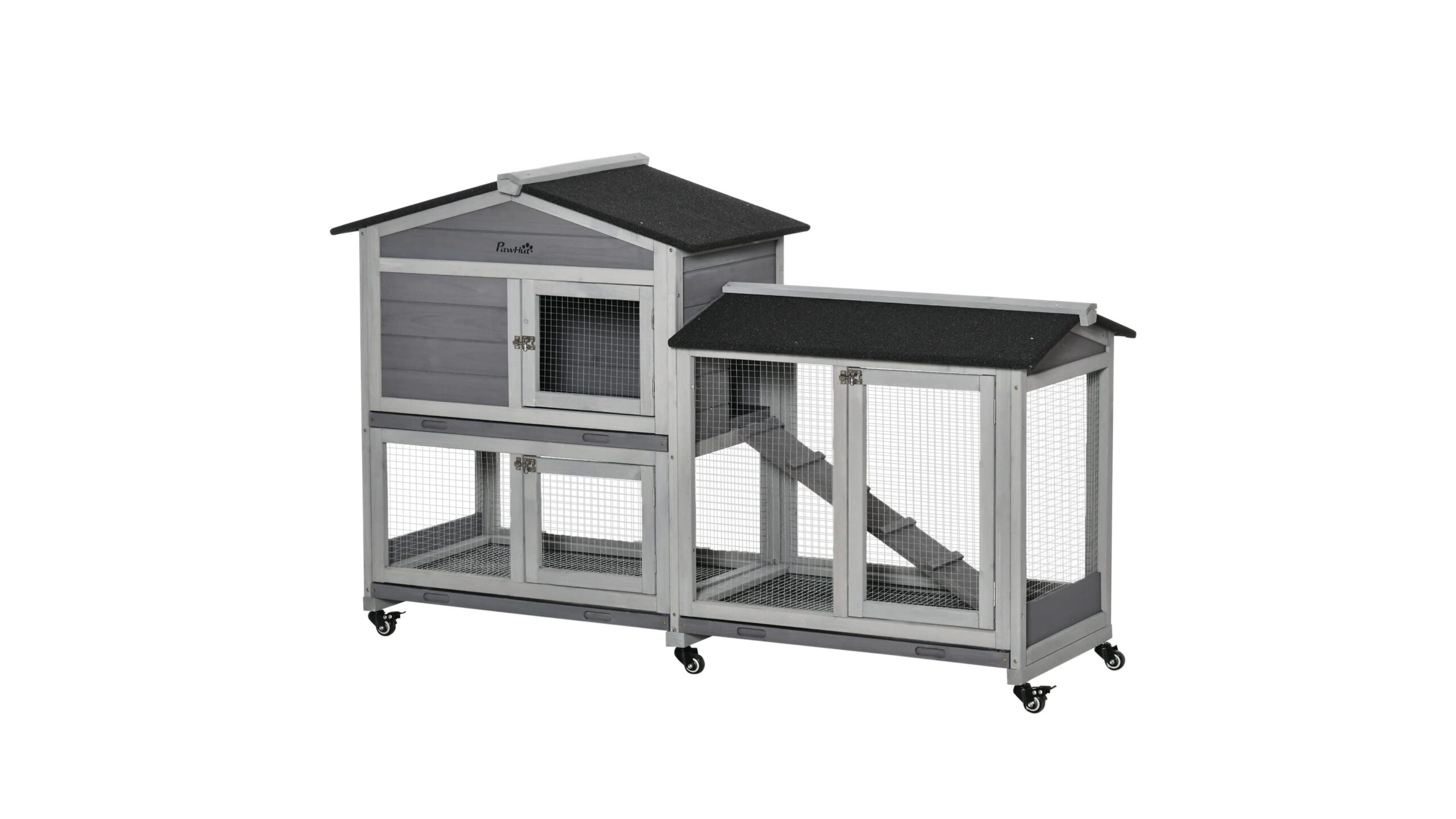 PawHut gabbia da esterno per conigli con ruote: soluzione mobile per conigli e cavie con spazio recintato