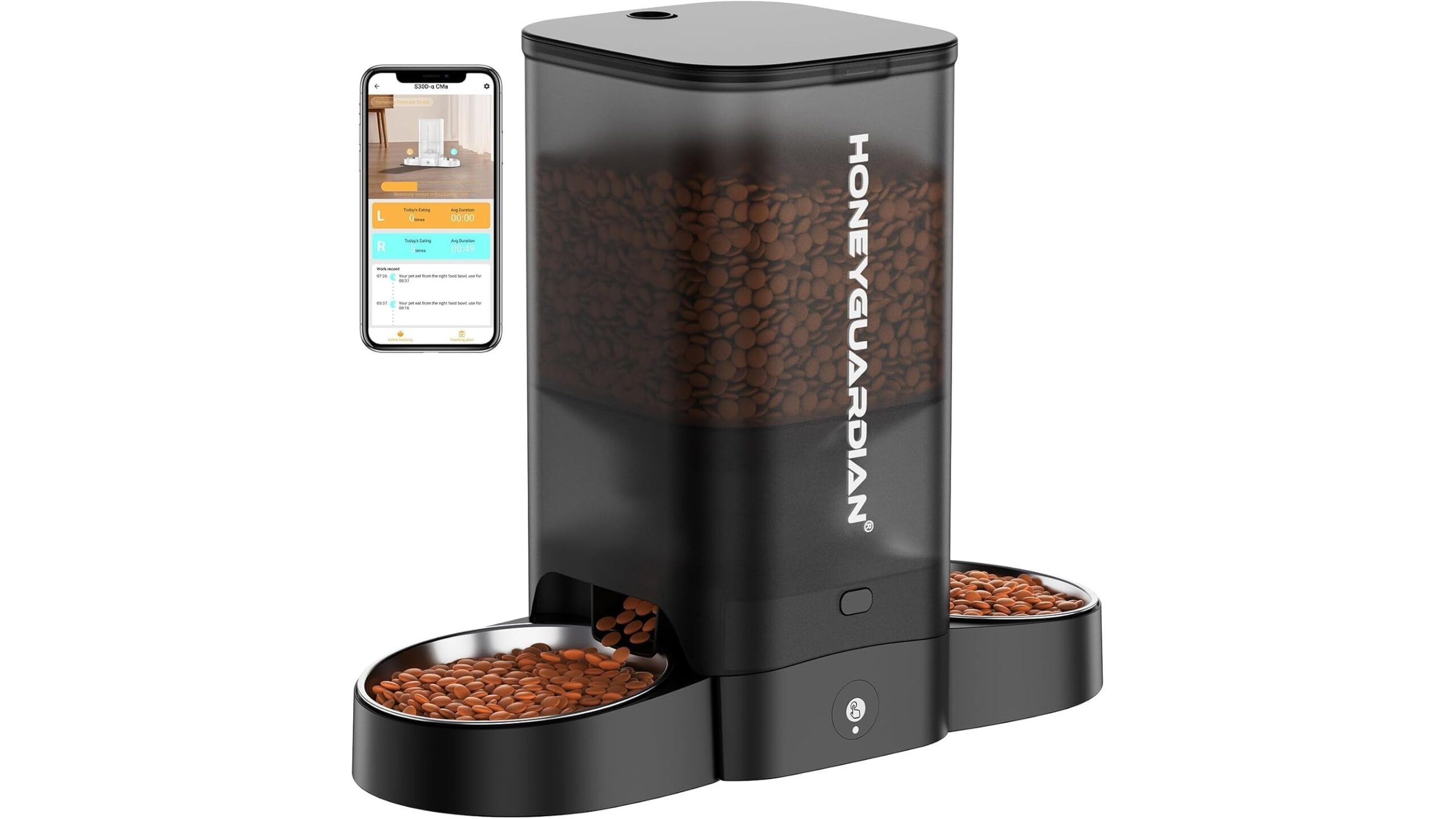 HoneyGuaridan distributore automatico per gatti a doppia ciotola, in offerta su Amazon per chi ha due mici