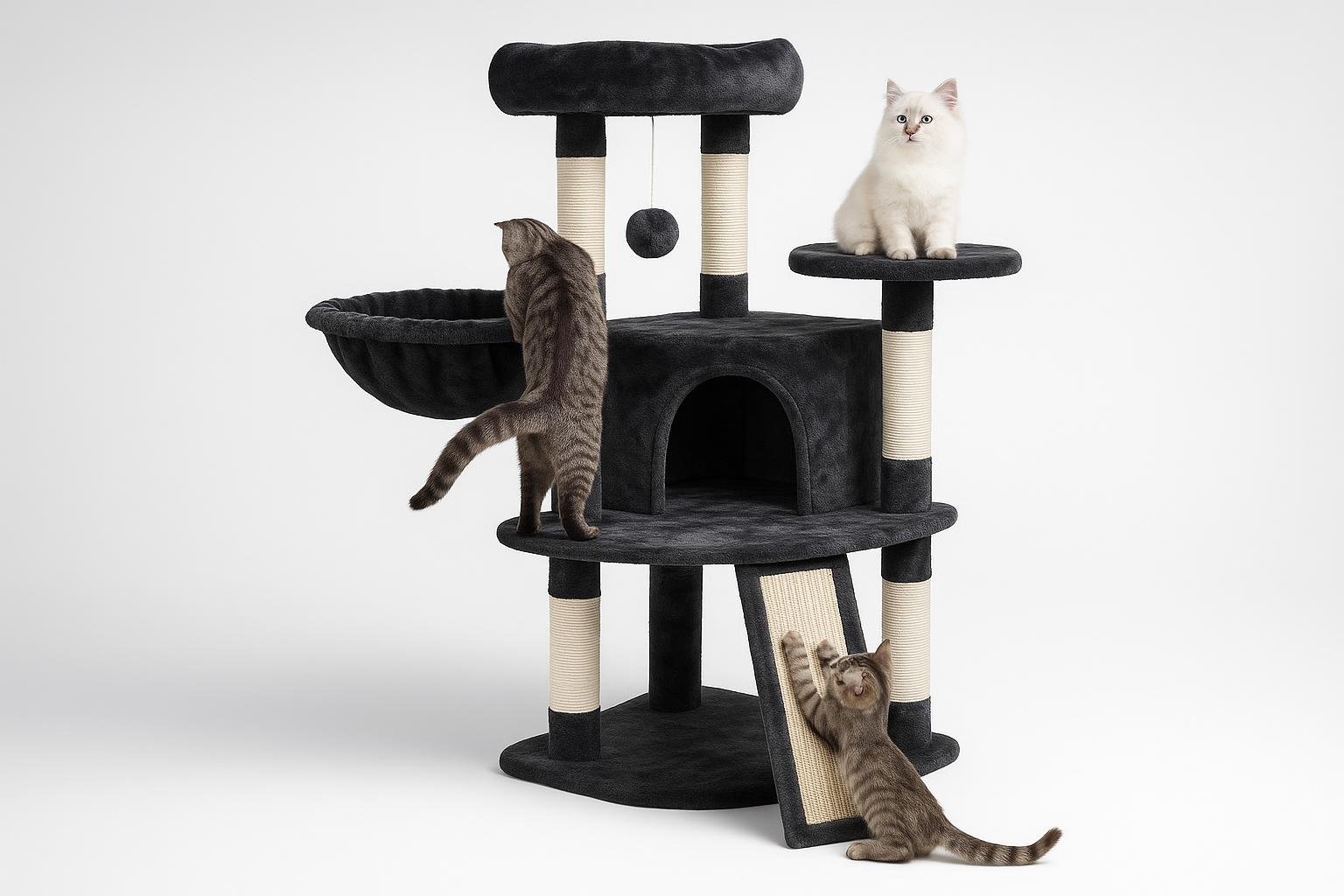 Yaheetech tiragraffi compatto con cesta e grotta per gatti: albero gioco in offerta