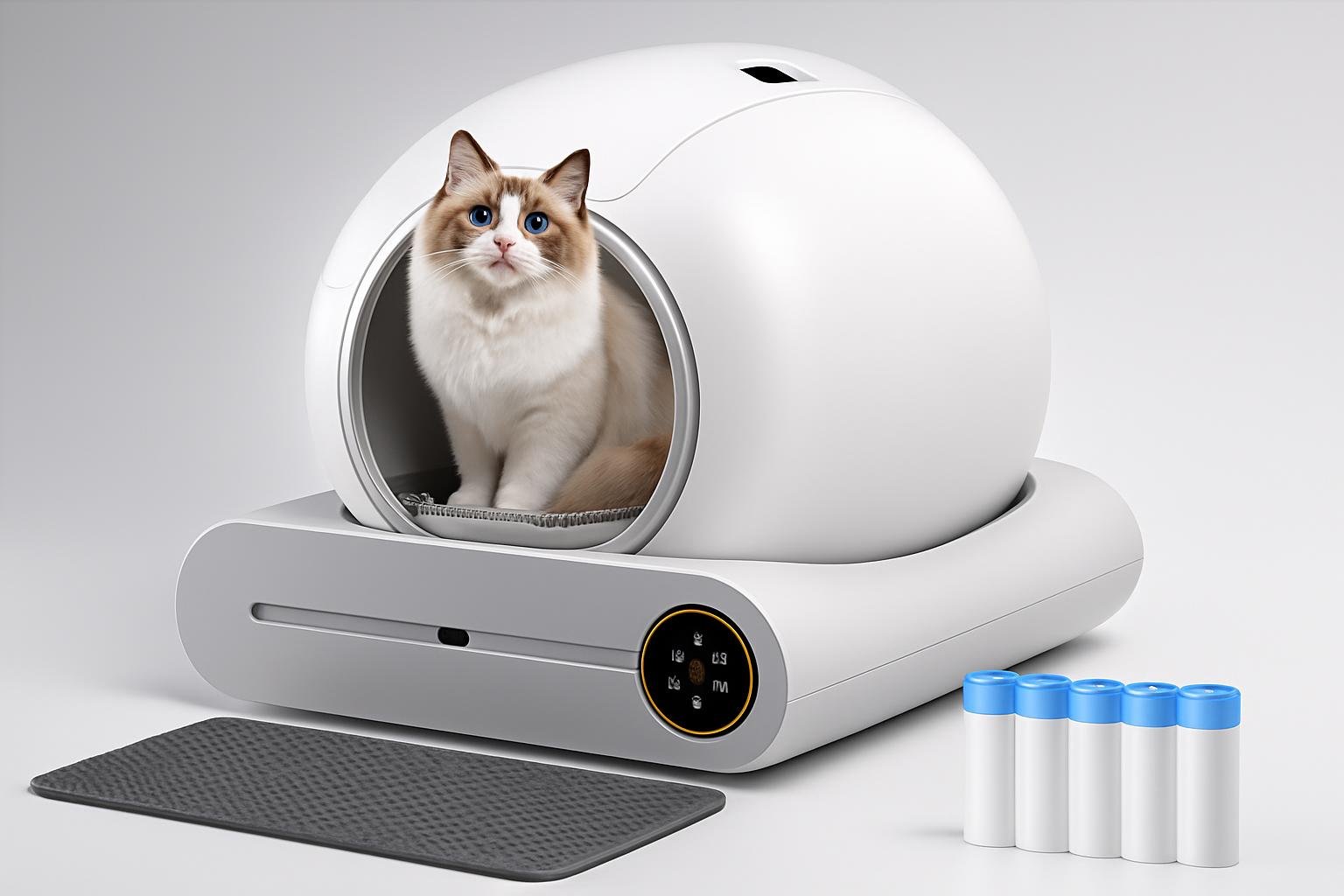 Lettiera autopulente per gatti 74L con monitor salute in promo, ideale per chi viaggia spesso