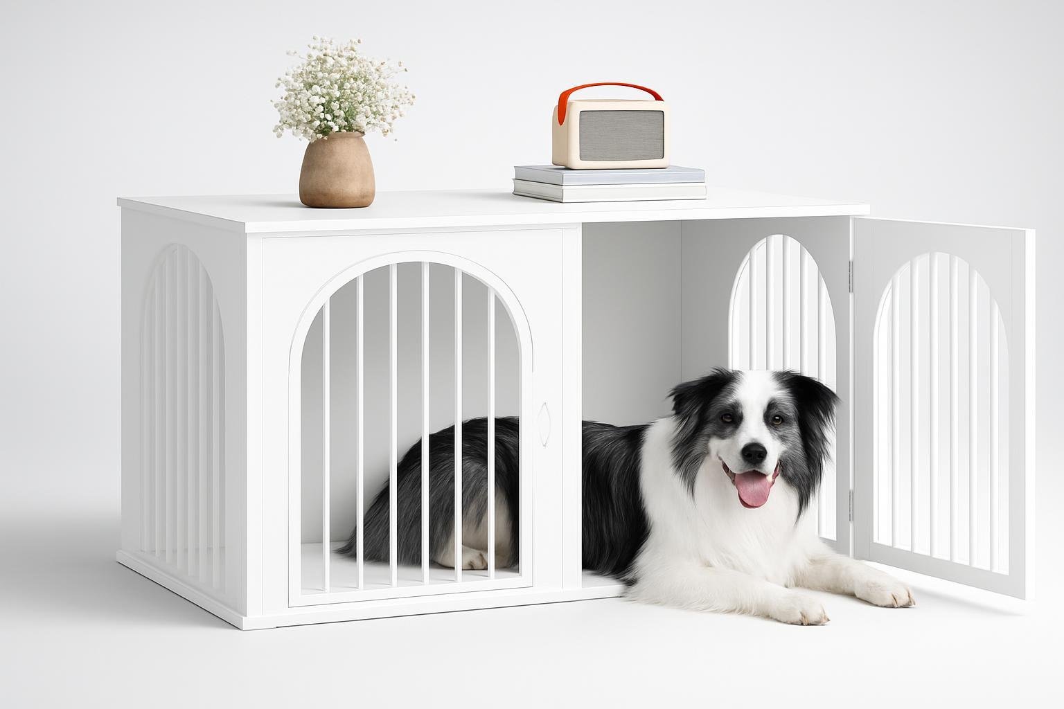 Hzuaneri gabbia per cani da interno 100 cm, soluzione 2 in 1 per cuccia e tavolino in salotto