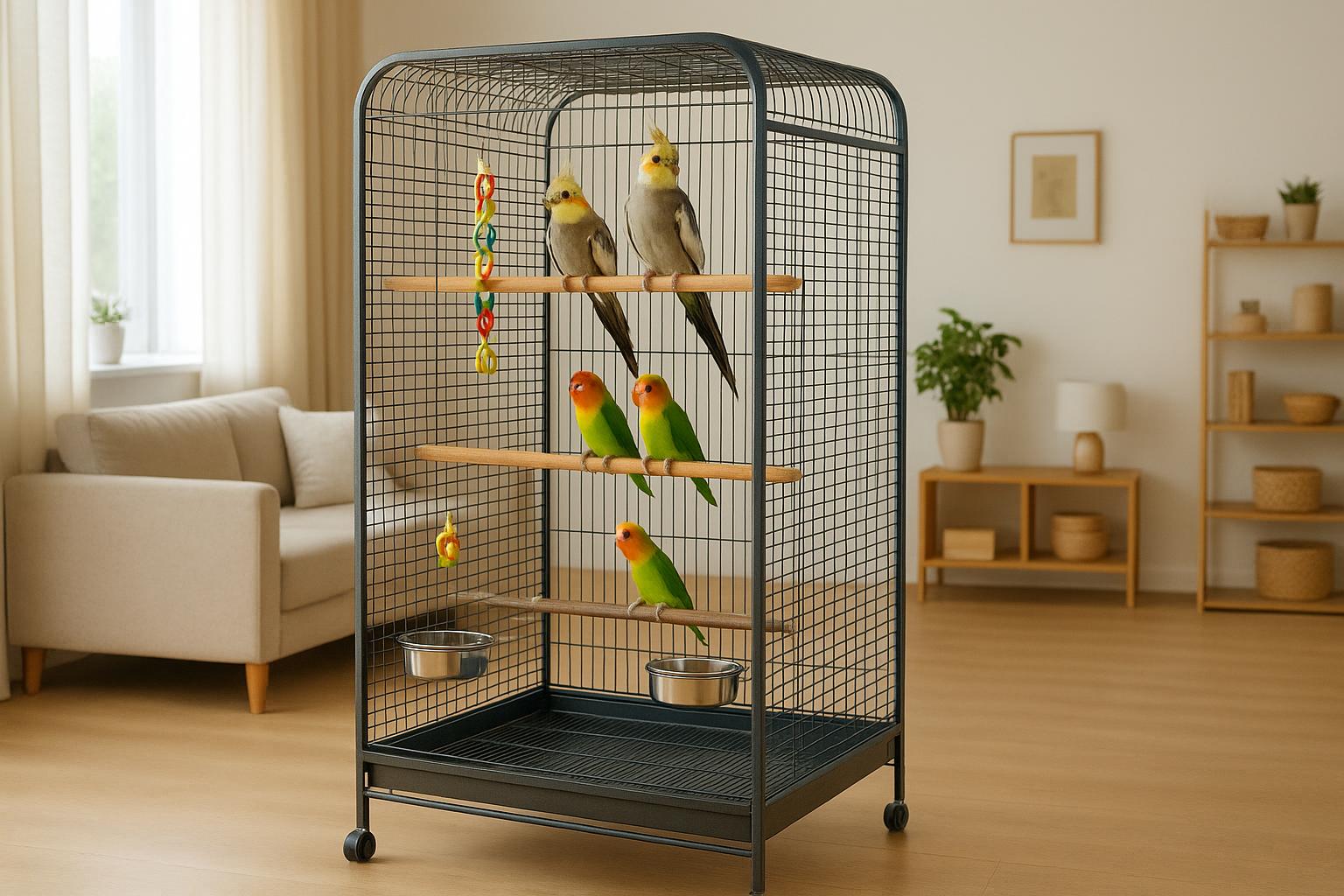 Voliera da interno per inseparabili e calopsite: misure minime, posizionamento e arricchimento