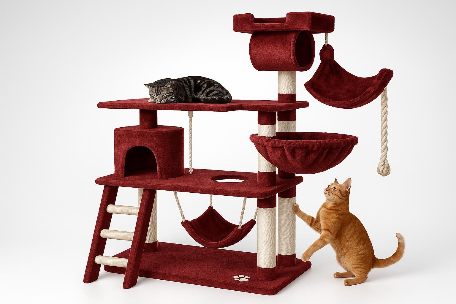 tectake tiragraffi gigante rosso vino, palestra completa per gatti attivi