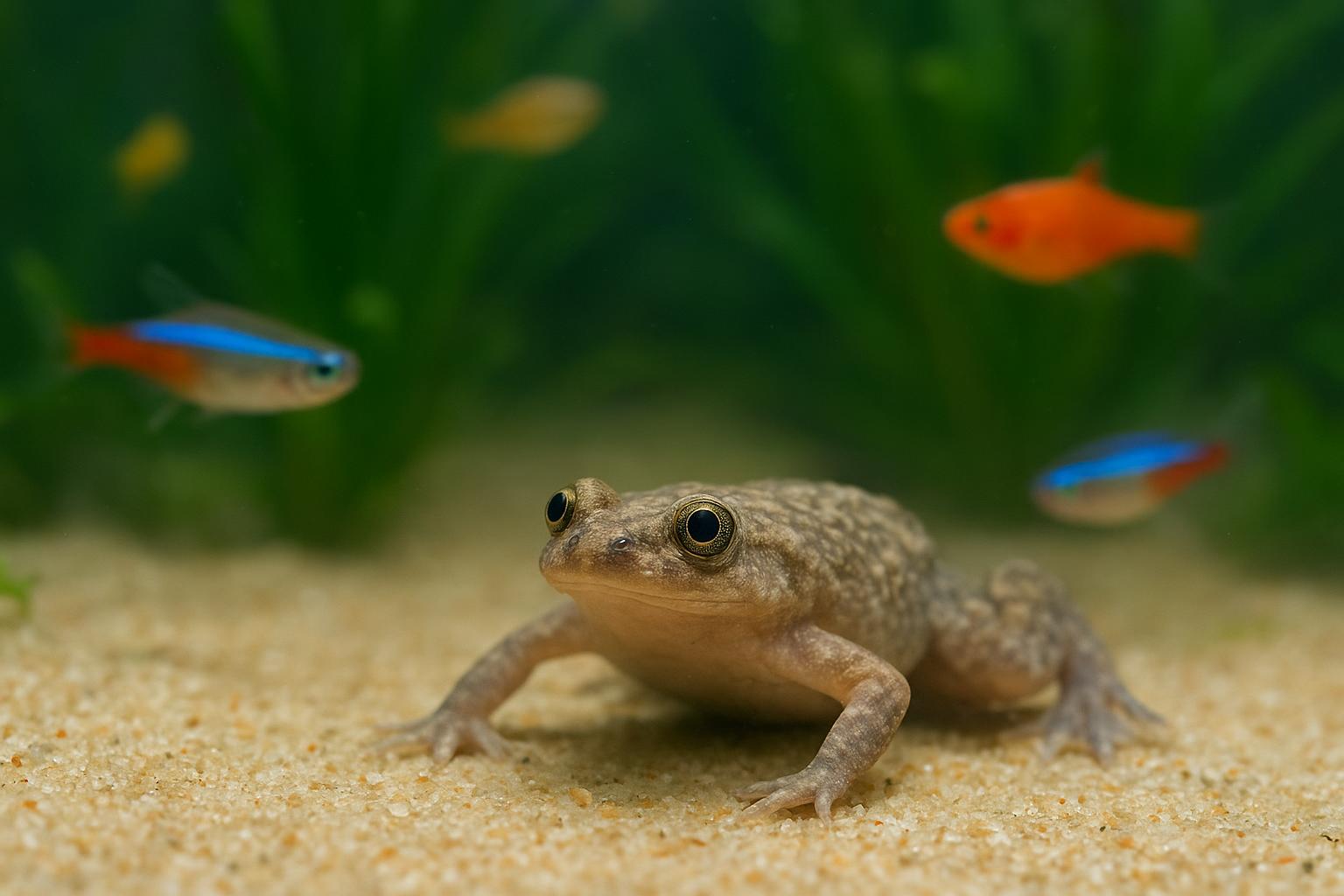 Rane nane africane in acquario: prime regole per una convivenza serena con i pesci
