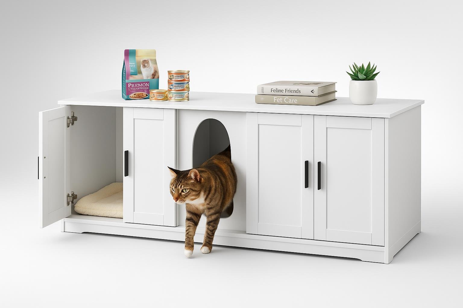 Mobile lettiera Amveya 145 cm in sconto su Amazon, nascondi-lettiera extra large per case con più gatti