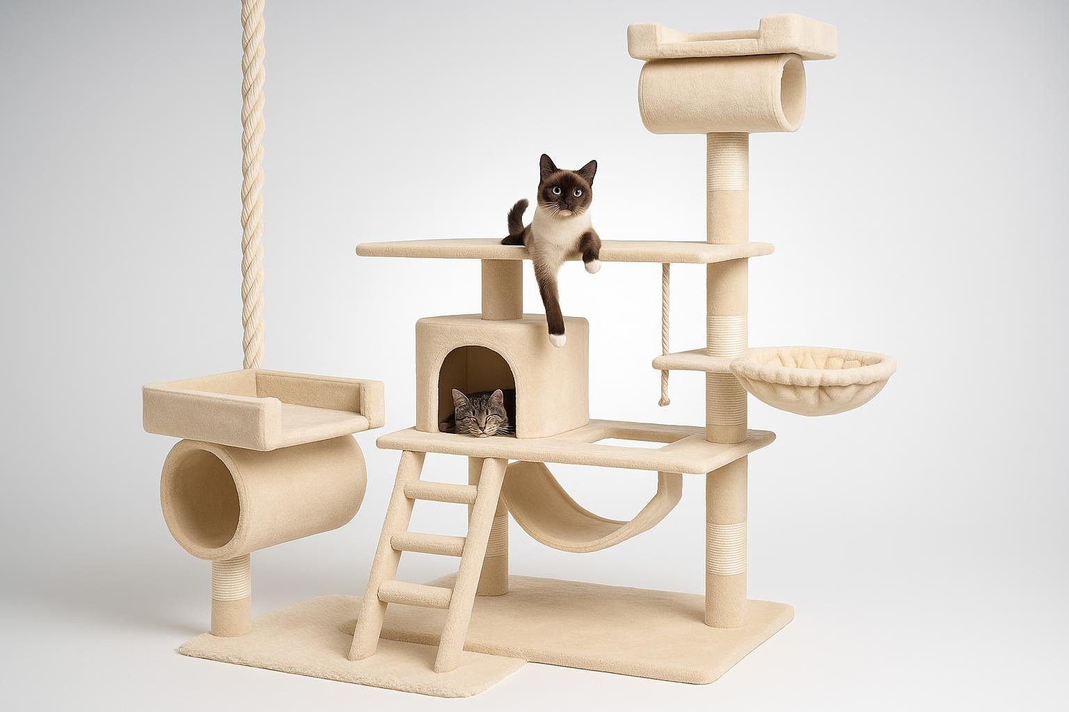 Tiragraffi tectake 141 cm con amaca e tunnel, albero medio in offerta per gatti da appartamento