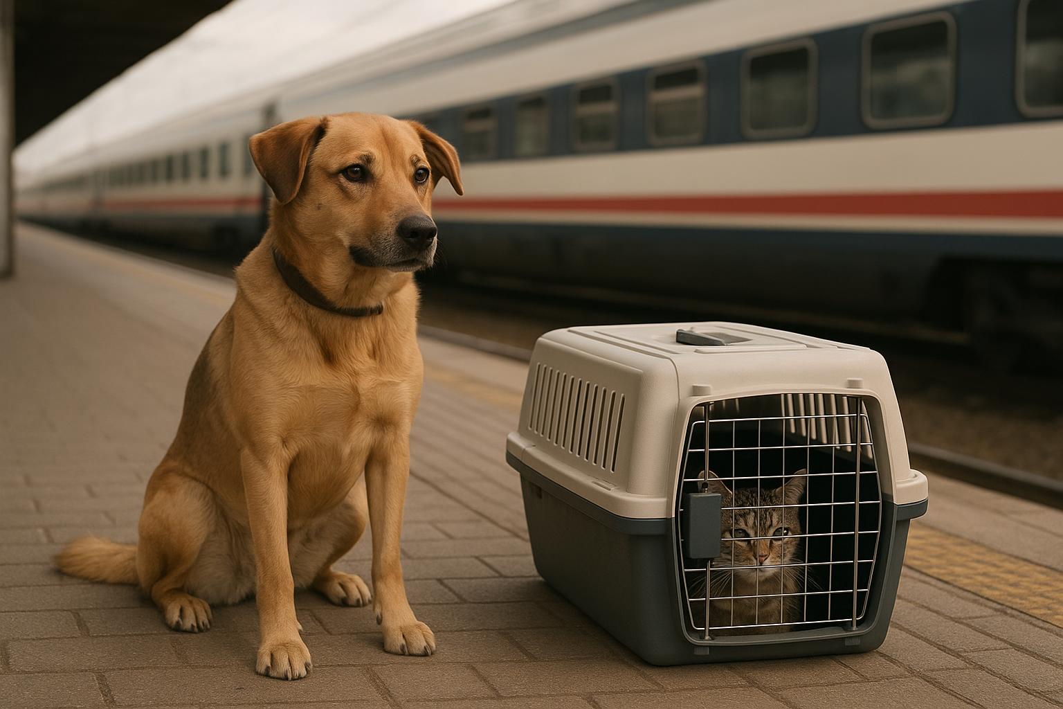Gestire il primo viaggio lungo in treno con cane o gatto