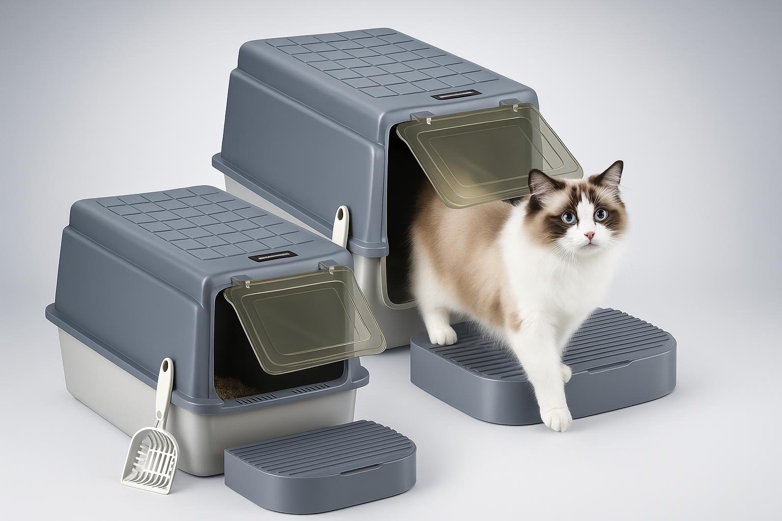 Fobyfurny lettiera chiusa in acciaio inox XXL, due box in set per chi ha più gatti