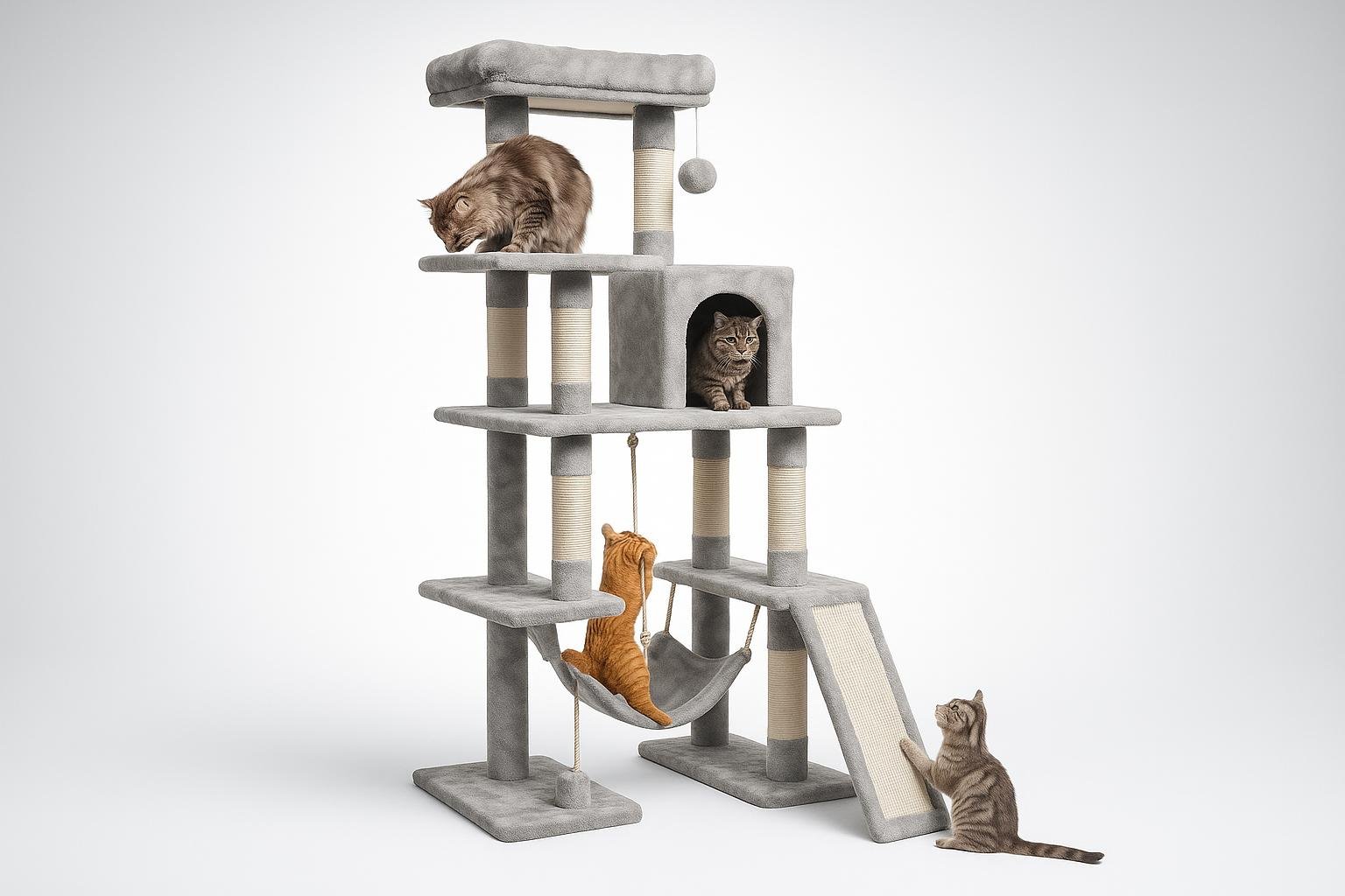 Yaheetech albero tiragraffi 159,5 cm grigio chiaro, il parco giochi verticale per gatti di casa in super offerta