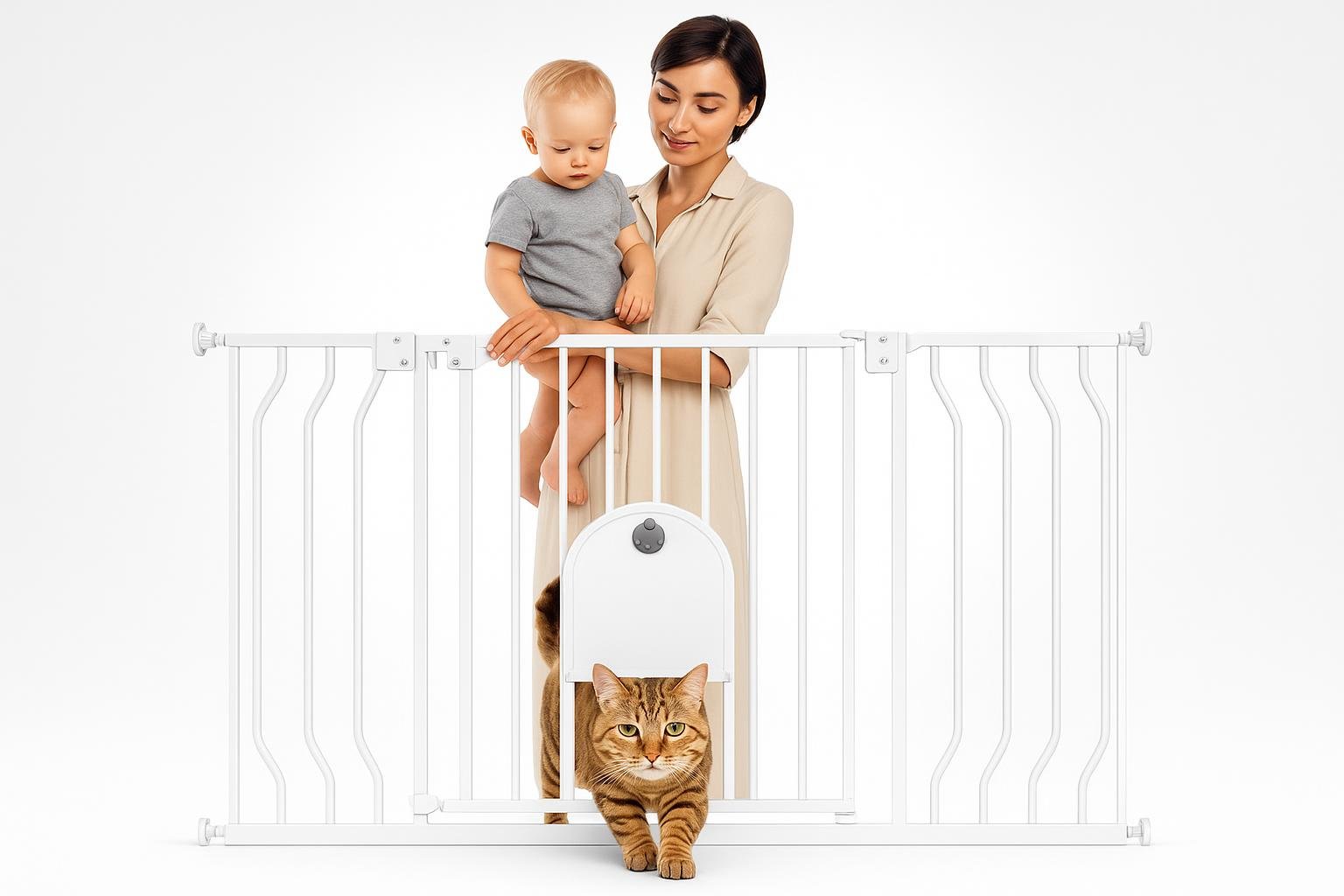 COMOMY cancelletto per bambini con porta per gatti: la soluzione 2 in 1 per separare spazi e proteggere i pet