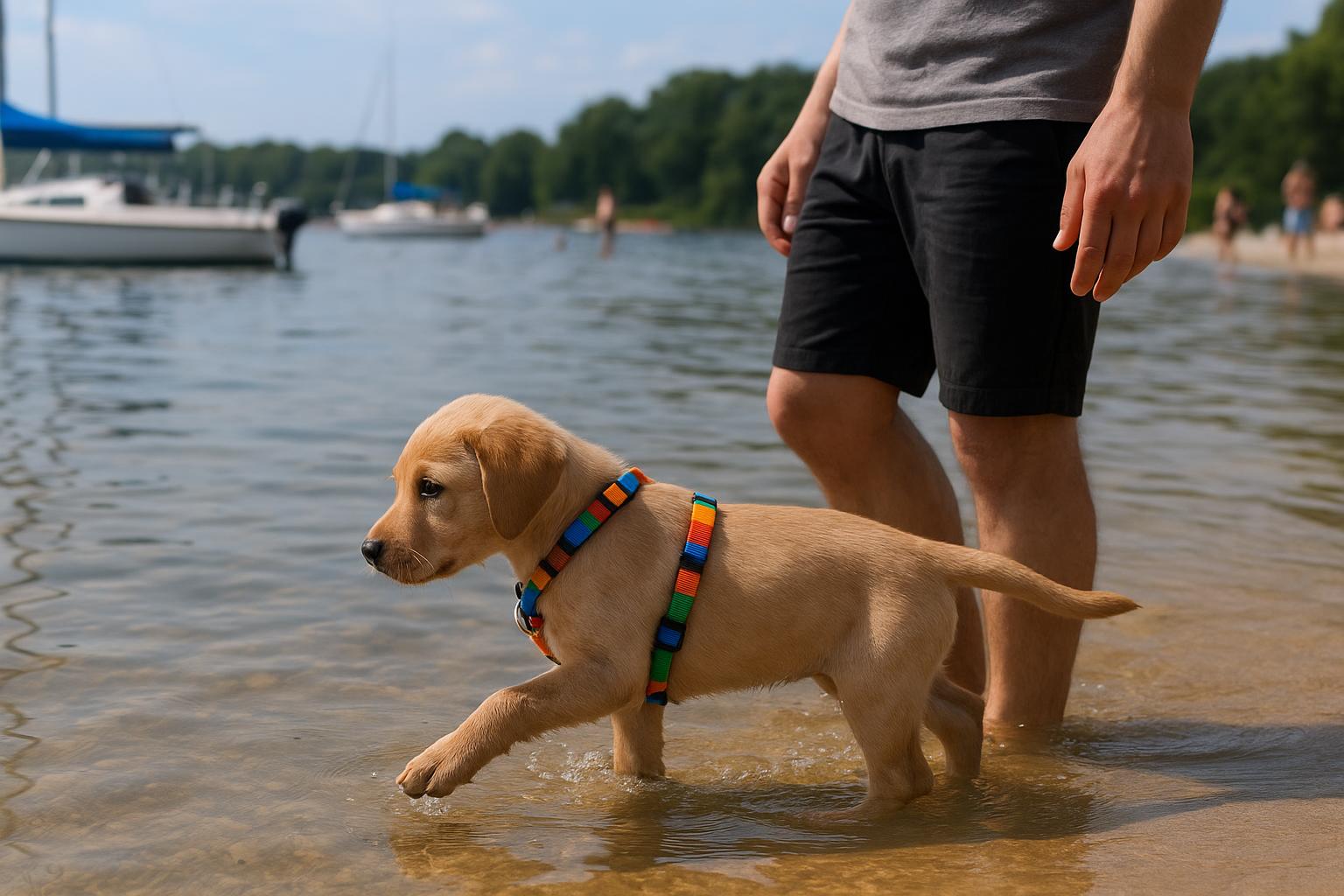 Cucciolo e prime giornate al lago: sicurezza tra alghe, barche e bagnanti