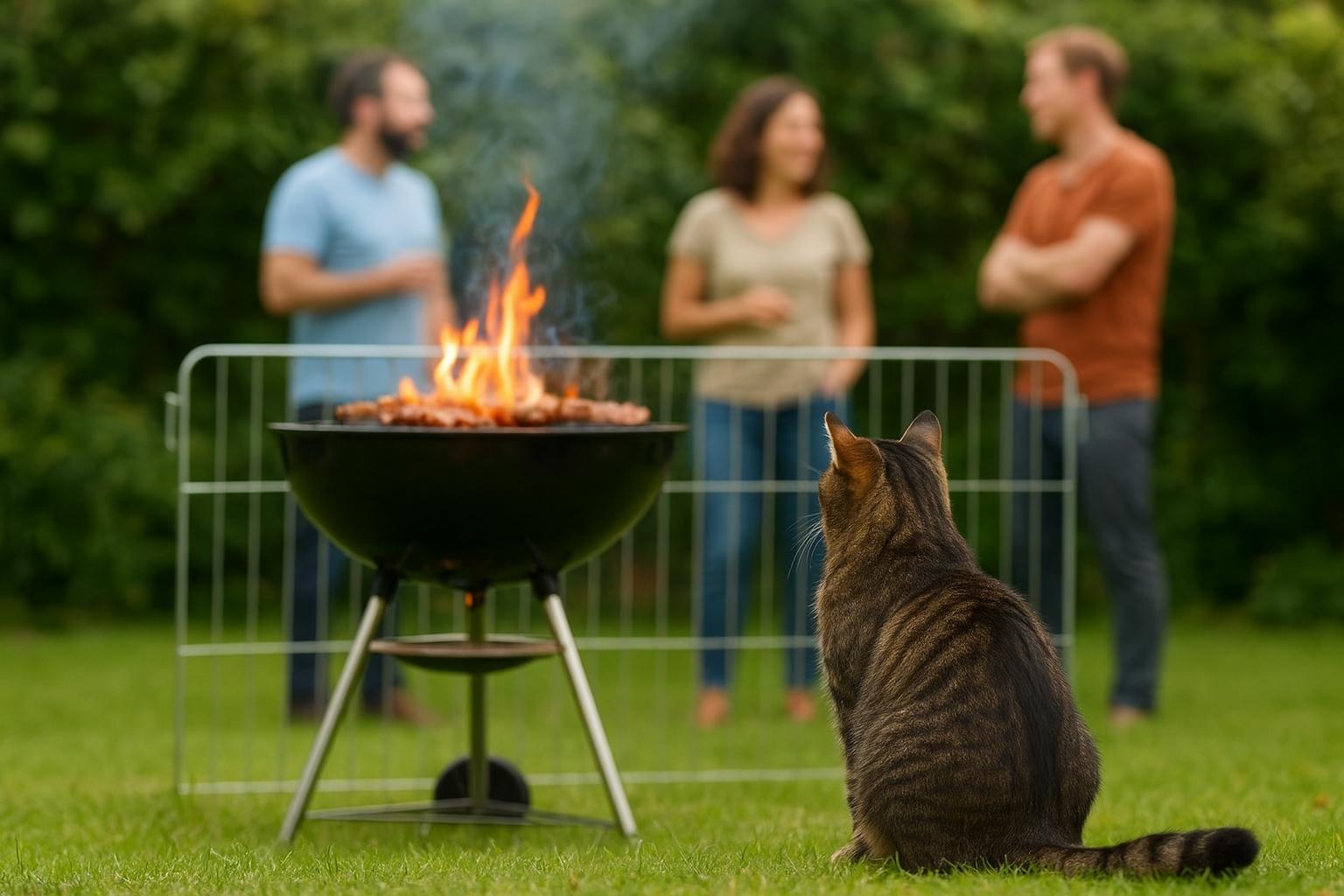 Gatto curioso e barbecue: come prevenire ustioni, fughe e furti di cibo