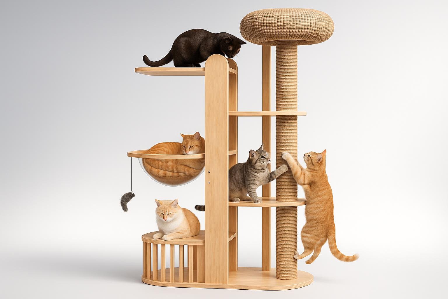 Tiragraffi in legno massello XXL 190 cm, l’albero perfetto per famiglie con più gatti in offerta su Amazon