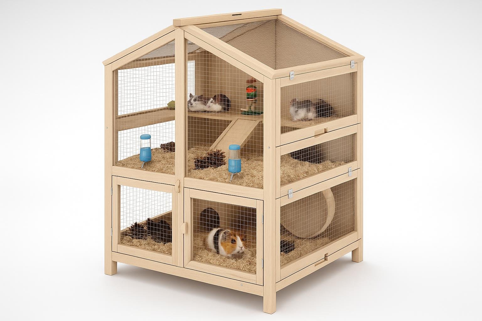 Habitat in legno Pawhut a 3 piani per criceti in offerta su Amazon: una gabbia-arredamento completa